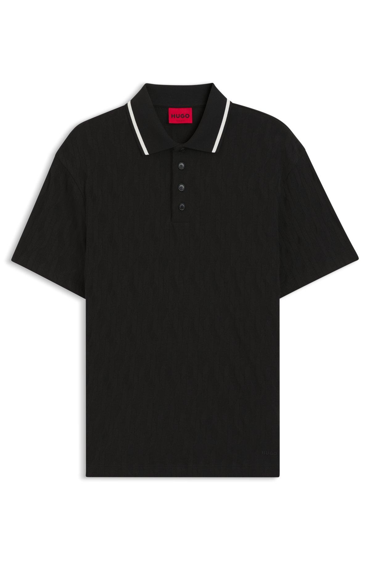 Stripe-collar polo shirt in cotton jacquard Product Image