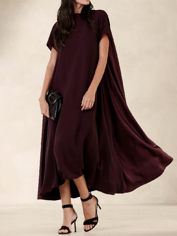 Loose Short Sleeves Pockets Solid Color Round-Neck Maxi Dresses Product Image