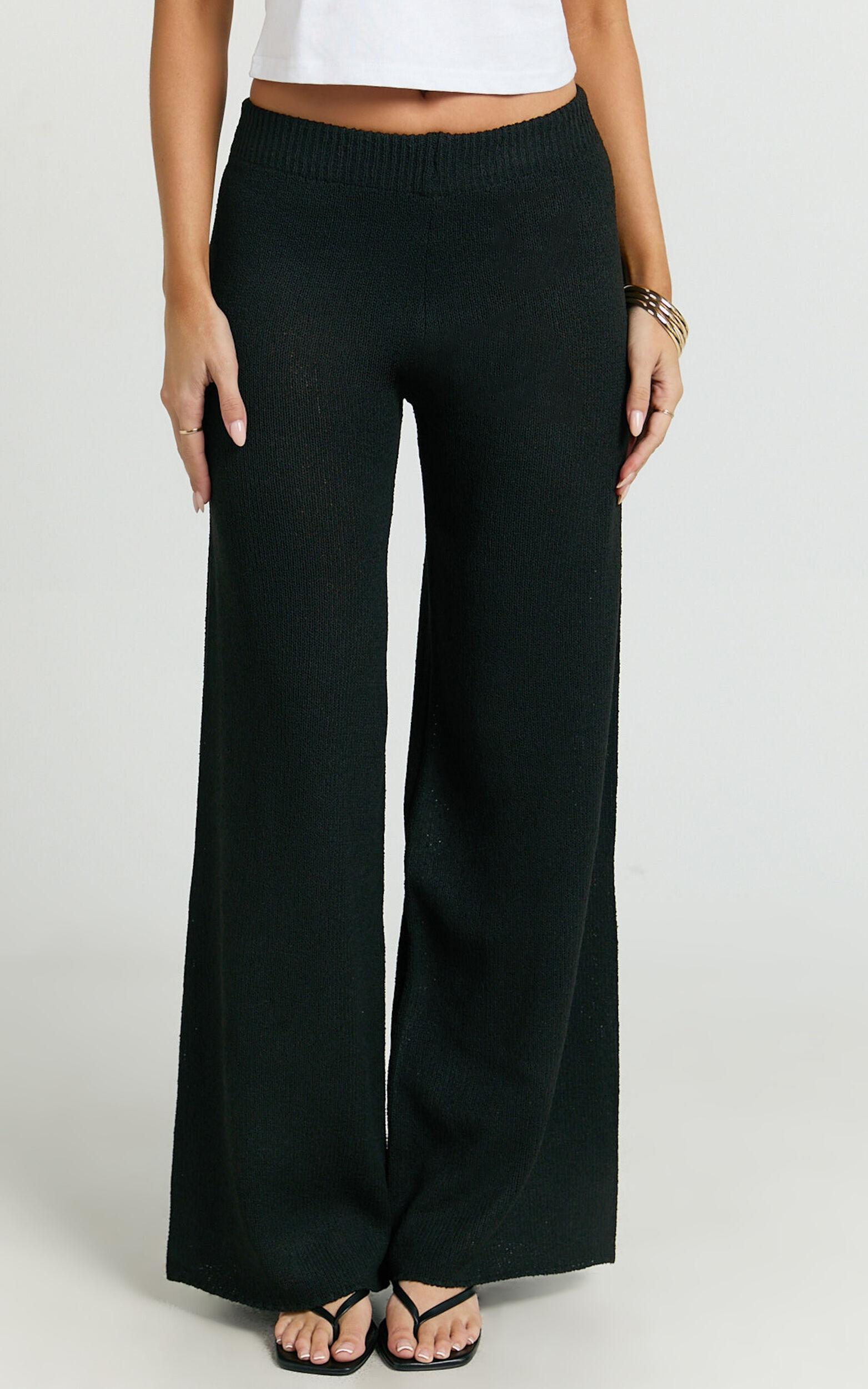 Nova Pants - Knitted Wide Leg Pant in Black Product Image