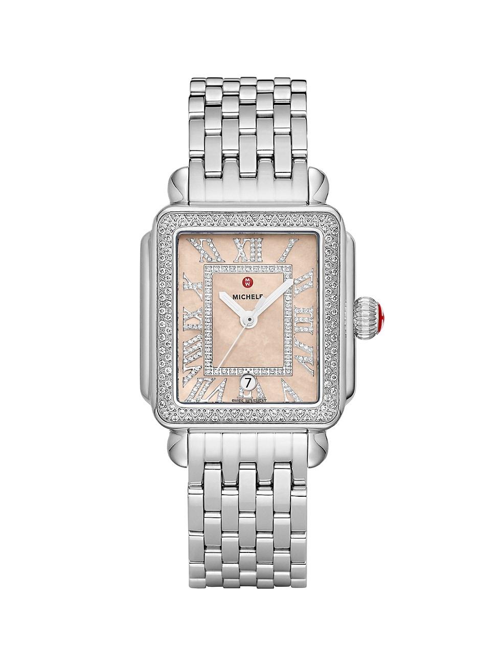 Womens Deco Madison Stainless Steel, Mother-Of-Pearl & 0.75 TCW Diamond Bracelet Watch/33MM x 35MM Product Image
