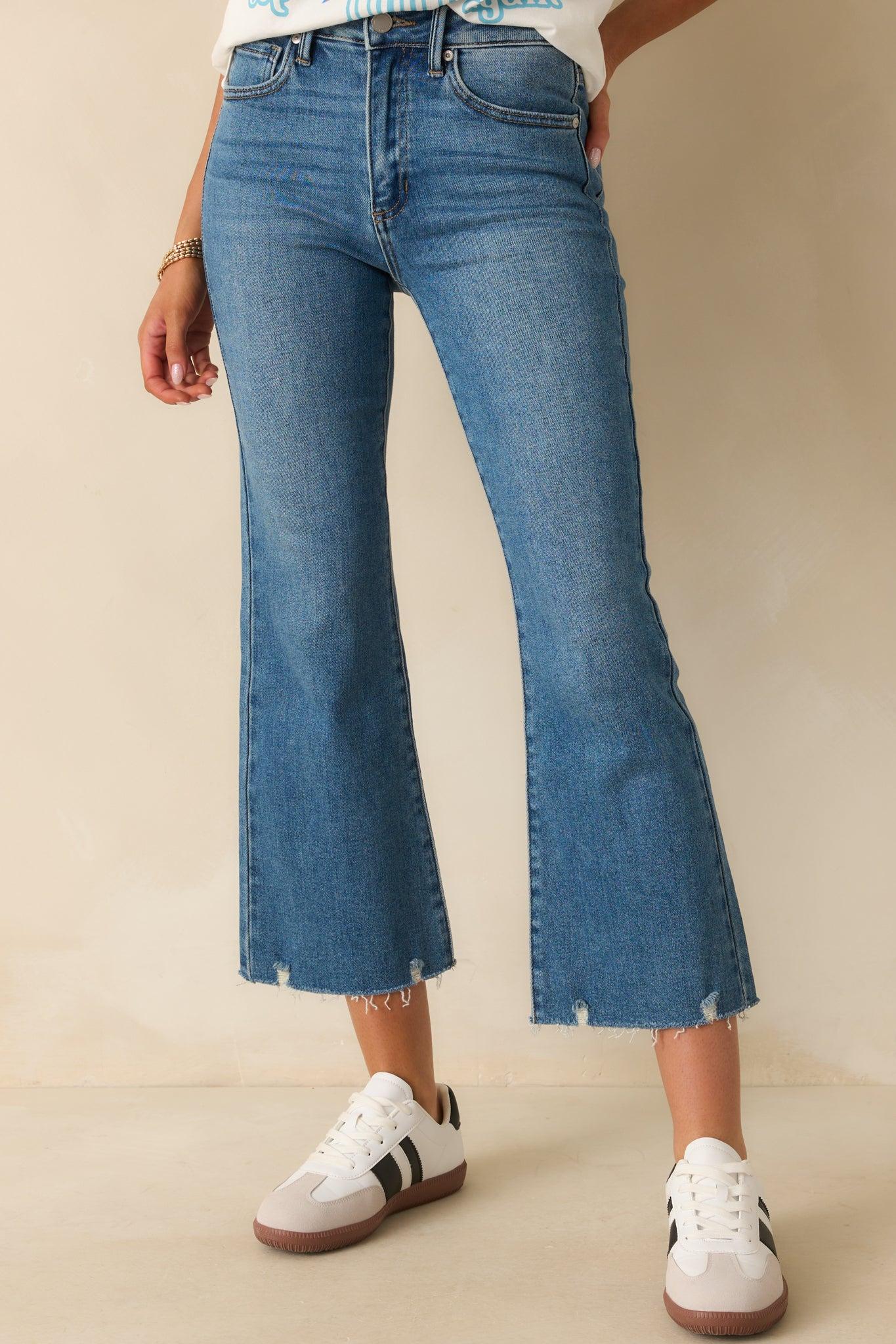 Terrific Timing Medium Wash Cropped Flare Jeans Product Image