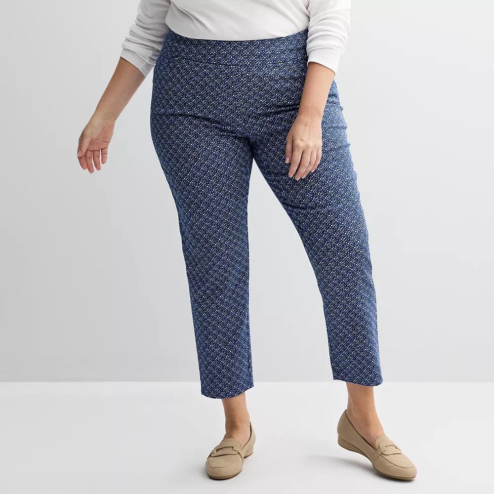 Plus Size Croft & Barrow® Effortless Stretch Pull-On Straight-Leg Pants, Women's, Size: 18W Short, Blue Texture Tile Product Image