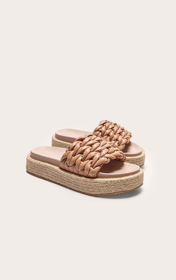 Tan Pu Woven Round Toe Platform Chunky Espadrille Sandals Product Image