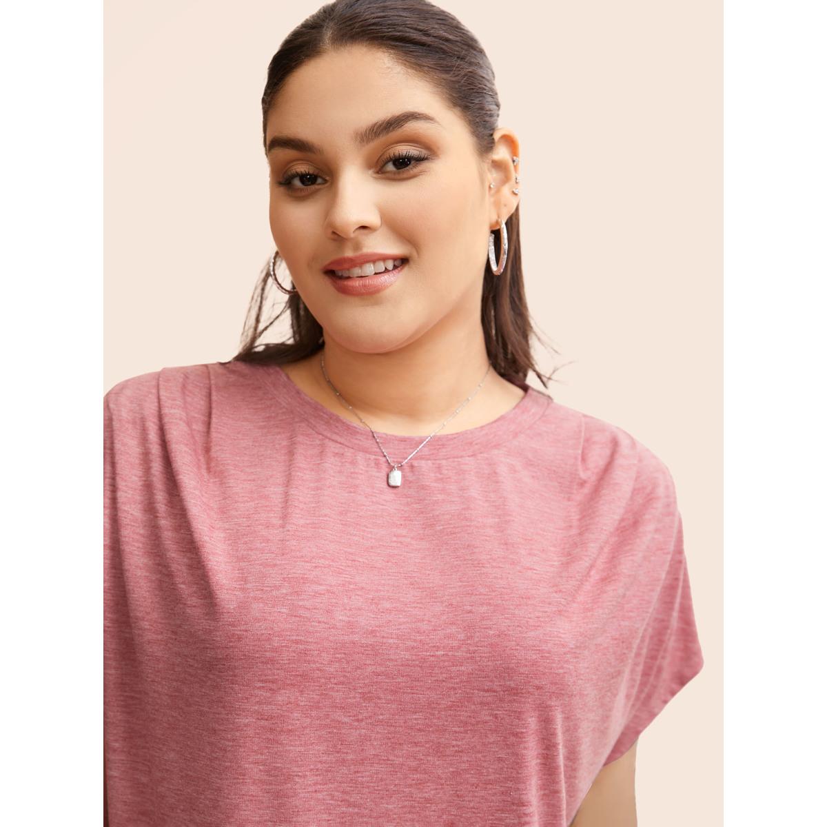 Plus Size Crew Neck Pleated Dolman Sleeve T-shirt Rouge Women Casual Pleated Round Neck Everyday T-shirts BloomChic 28/5X Product Image