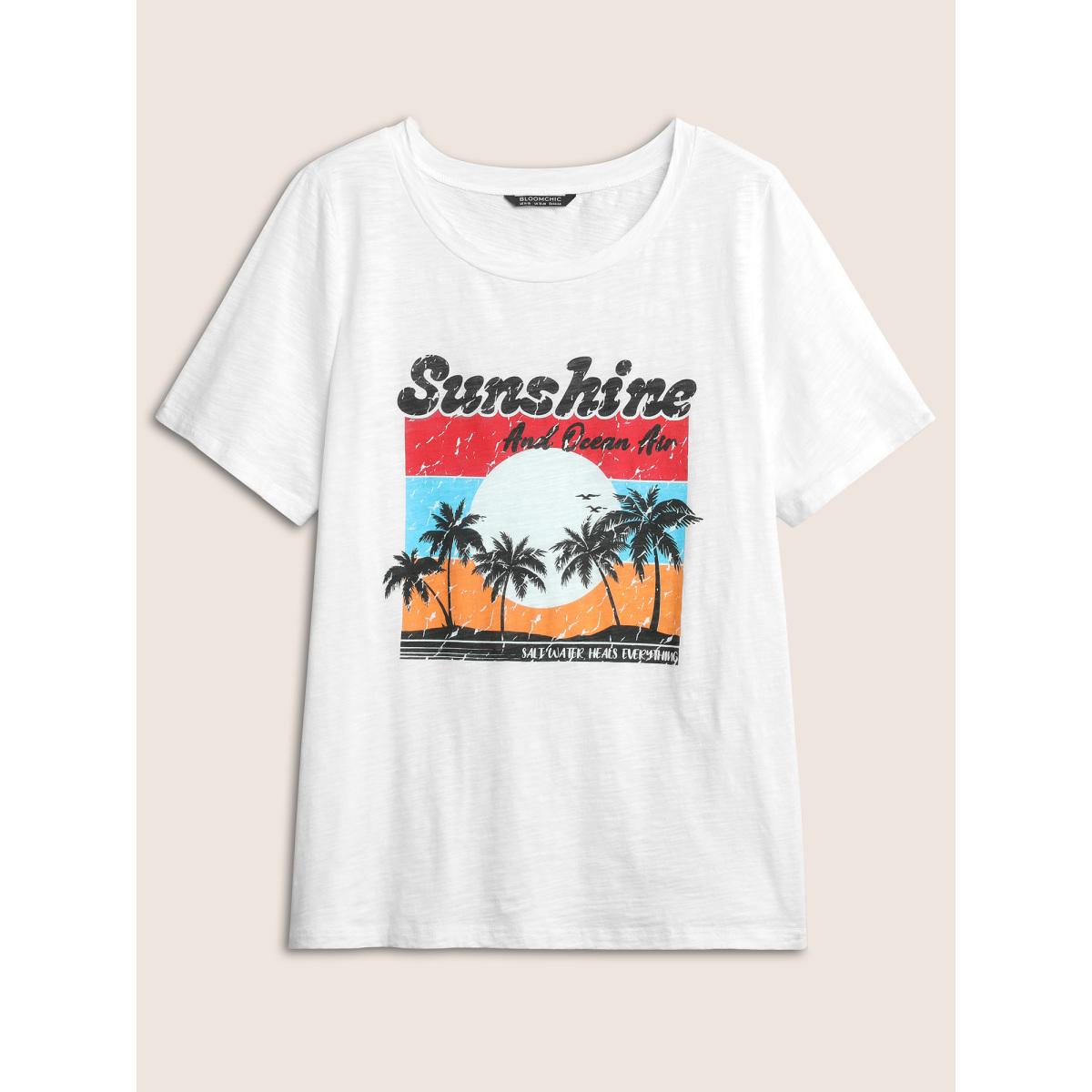 Plus Size Vacation Graphic Round Neck T-shirt White Women Resort Non Tropical Vacation T-shirts BloomChic 30/6X Product Image
