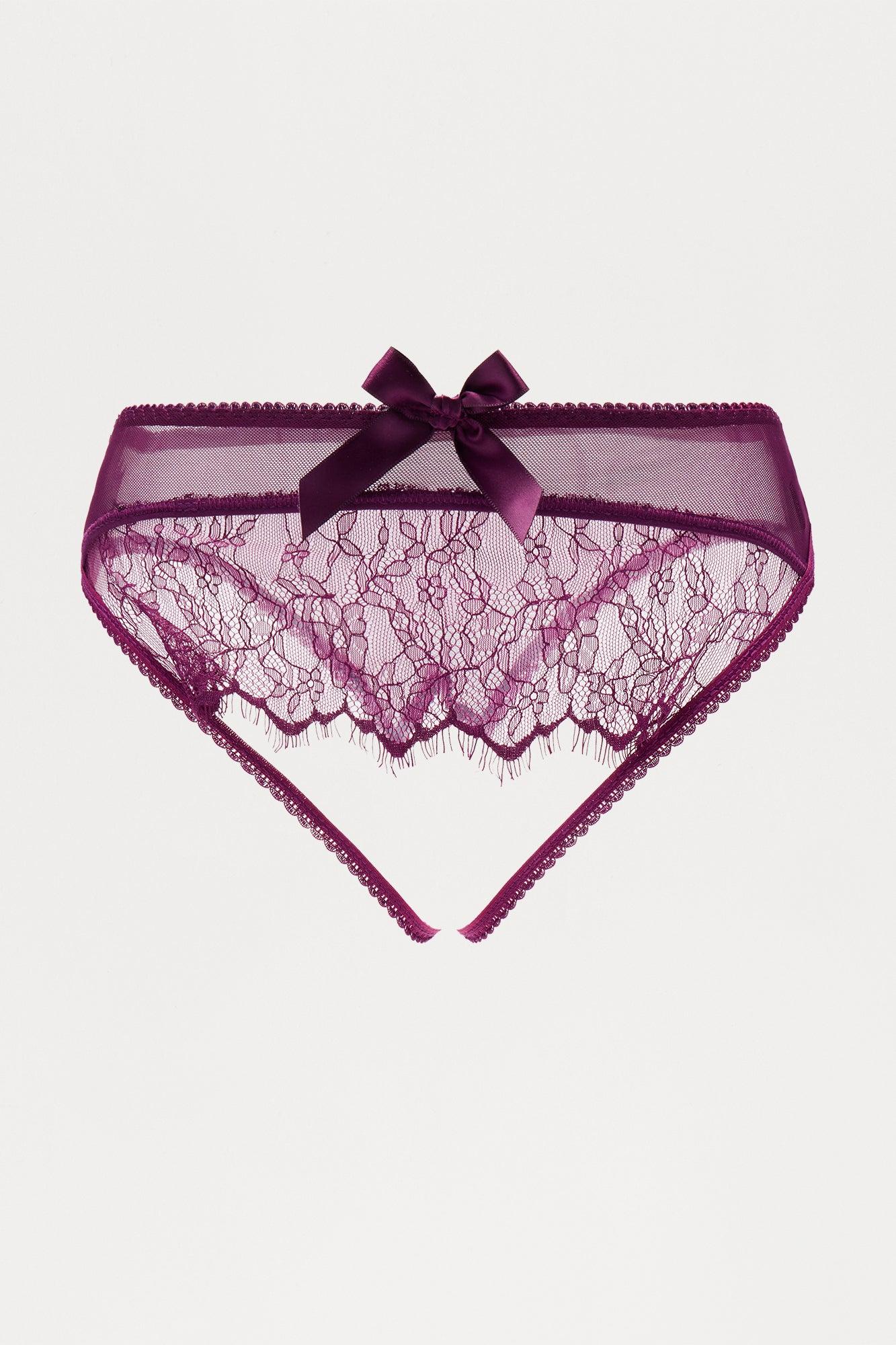 Courtney Lace Crotchless Bikini Panty - Eggplant Female Product Image