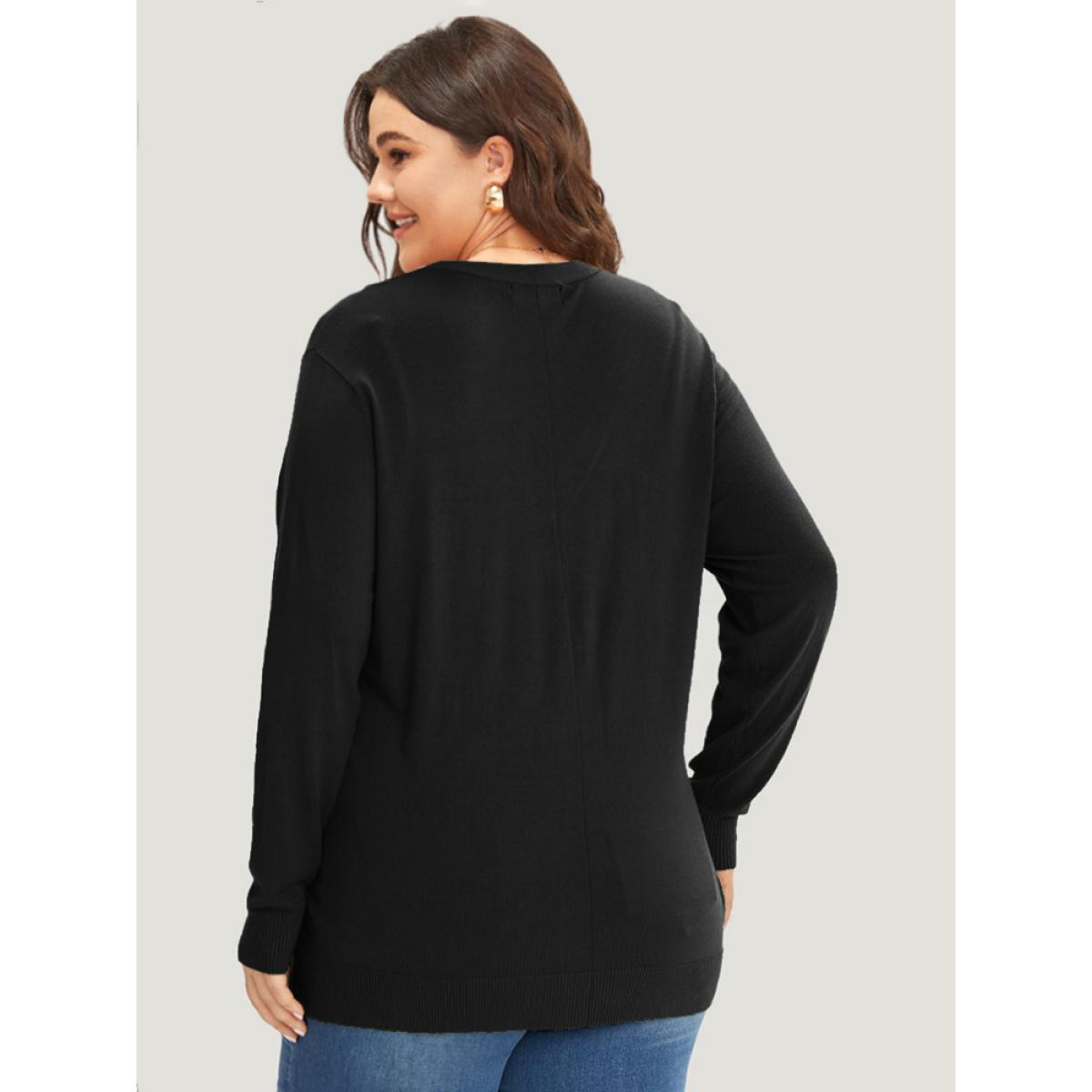 Plus Size Supersoft Essentials Plain Button Detail Very Stretchy Cardigan Black Women Casual Loose Long Sleeve Everyday Cardigans BloomChic 18-20/2X Product Image
