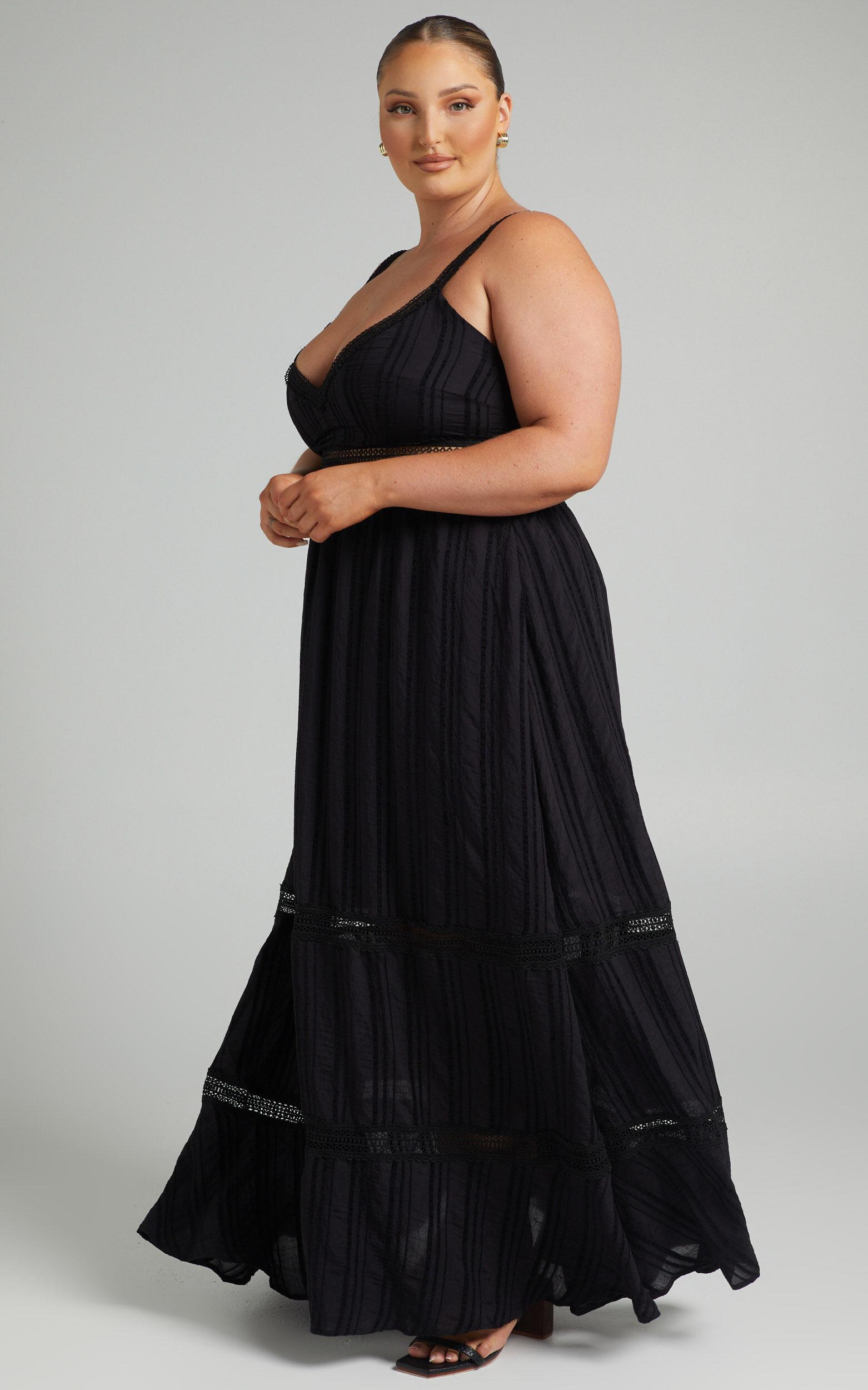 Angelique Maxi Dress - Lace Trim Dress in Black Product Image