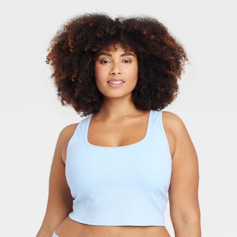 Women's Cotton Blend Ribbed Cropped Tank Top - Auden™ Light Blue 2X Product Image