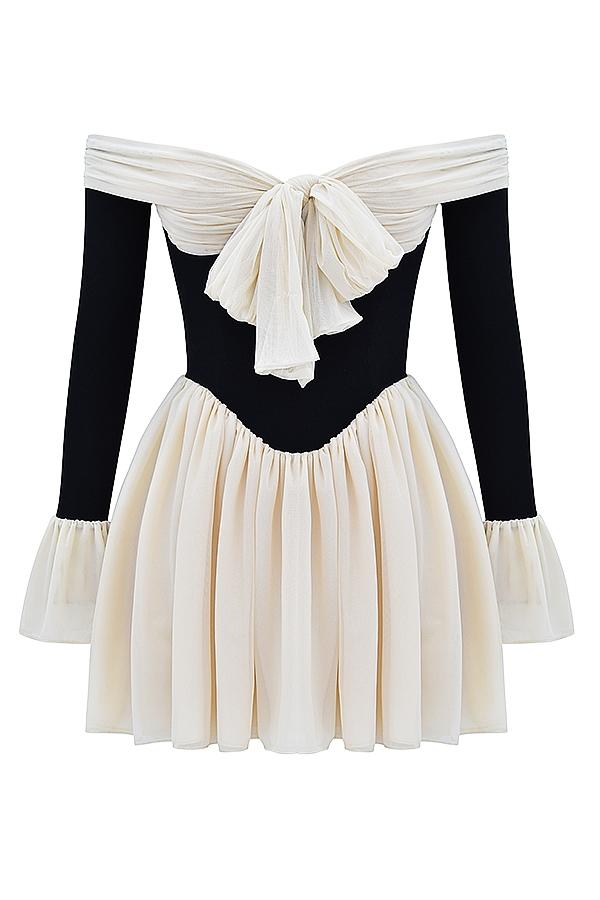 Alana  black & cream off shoulder dress Product Image