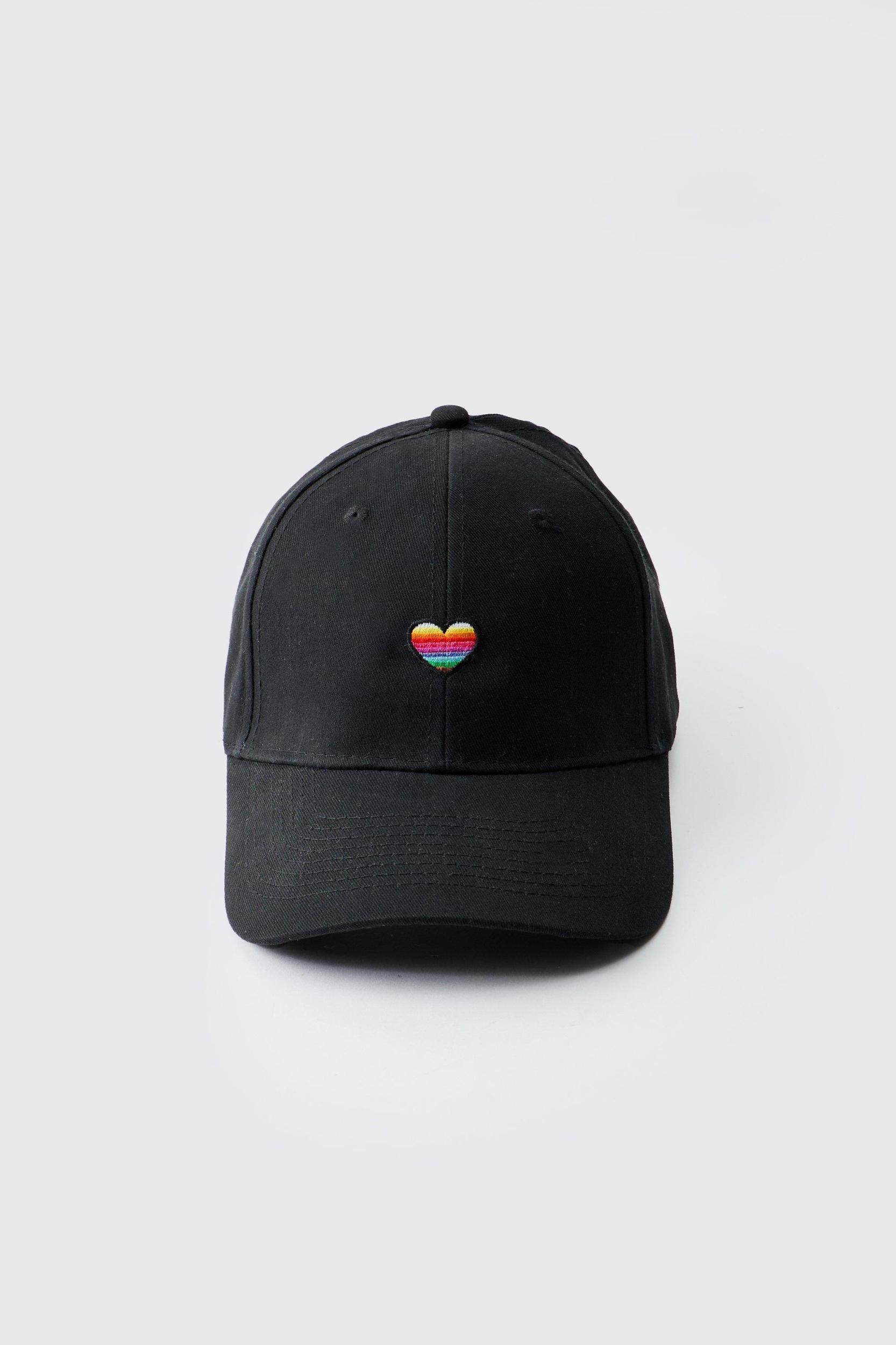 Rainbow Heart Embroidered Pride Cap | boohooMAN USA Product Image