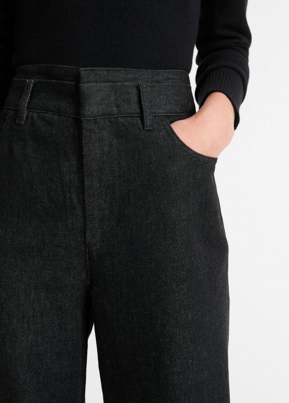 Washed Cotton Denim Double-Waistband Trouser Product Image