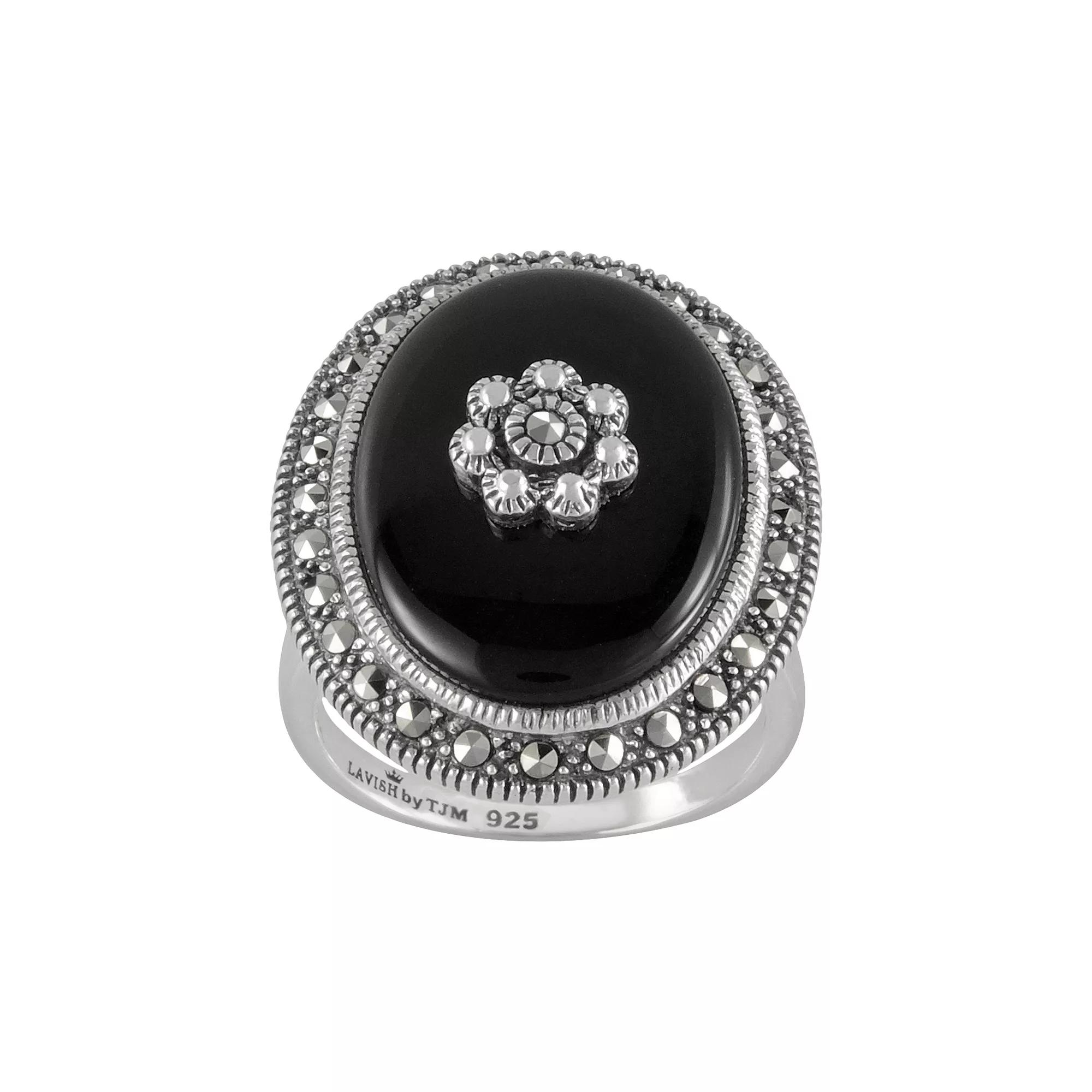Lavish by TJM Sterling Silver Onyx Flower Ring, Women's, Size: 6, Black Product Image