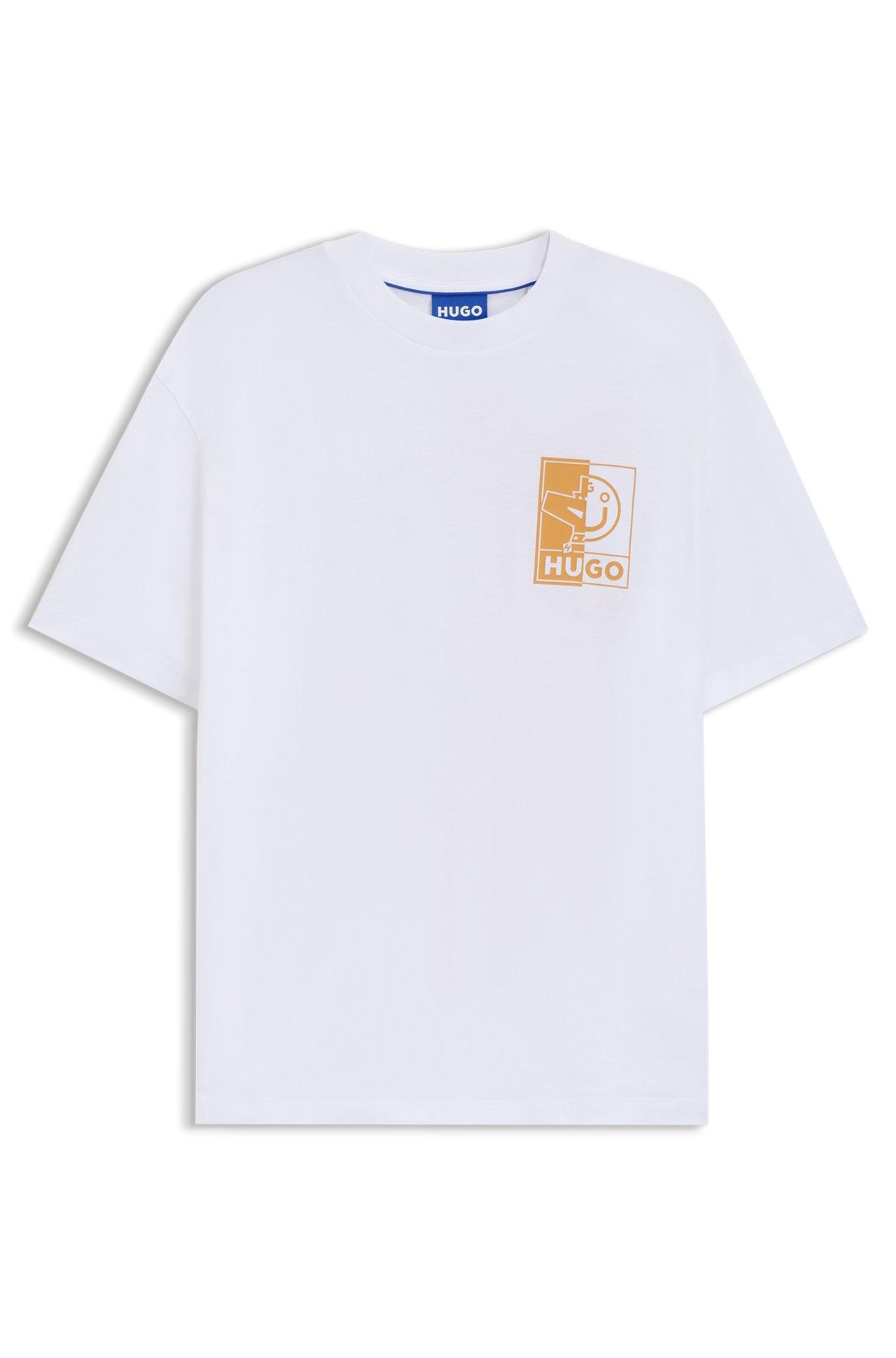 HUGO - Cotton jersey T-shirt with mixed-print monogram graphics - White Product Image