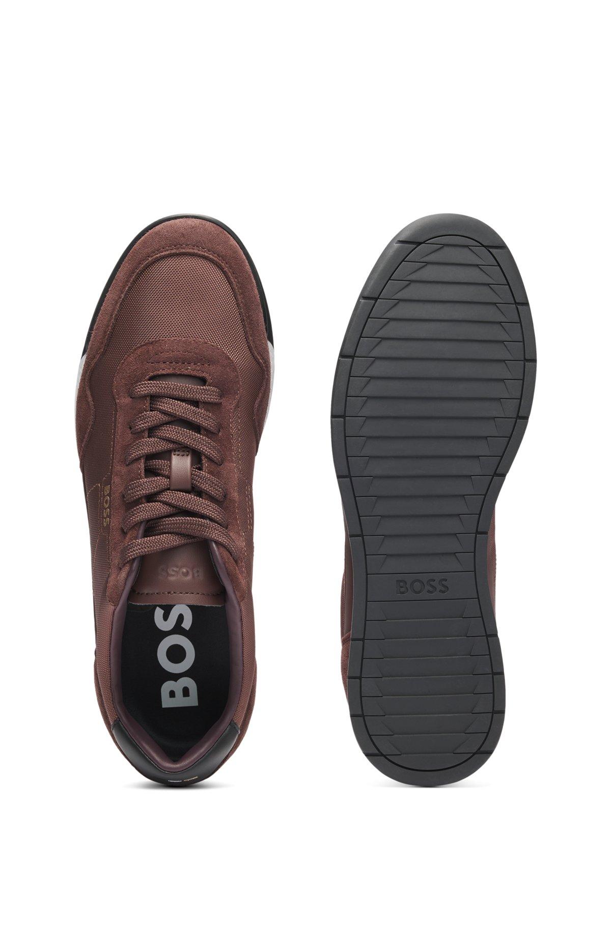 Mixed-material lace-up trainers with suede trims Product Image