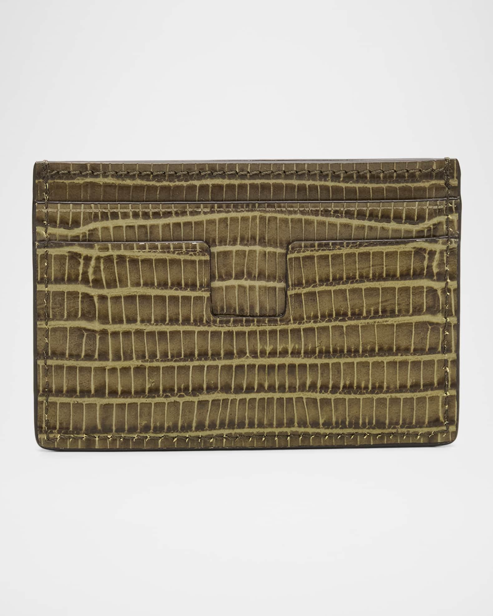 Men's T Line Printed Leather Card Holder Product Image