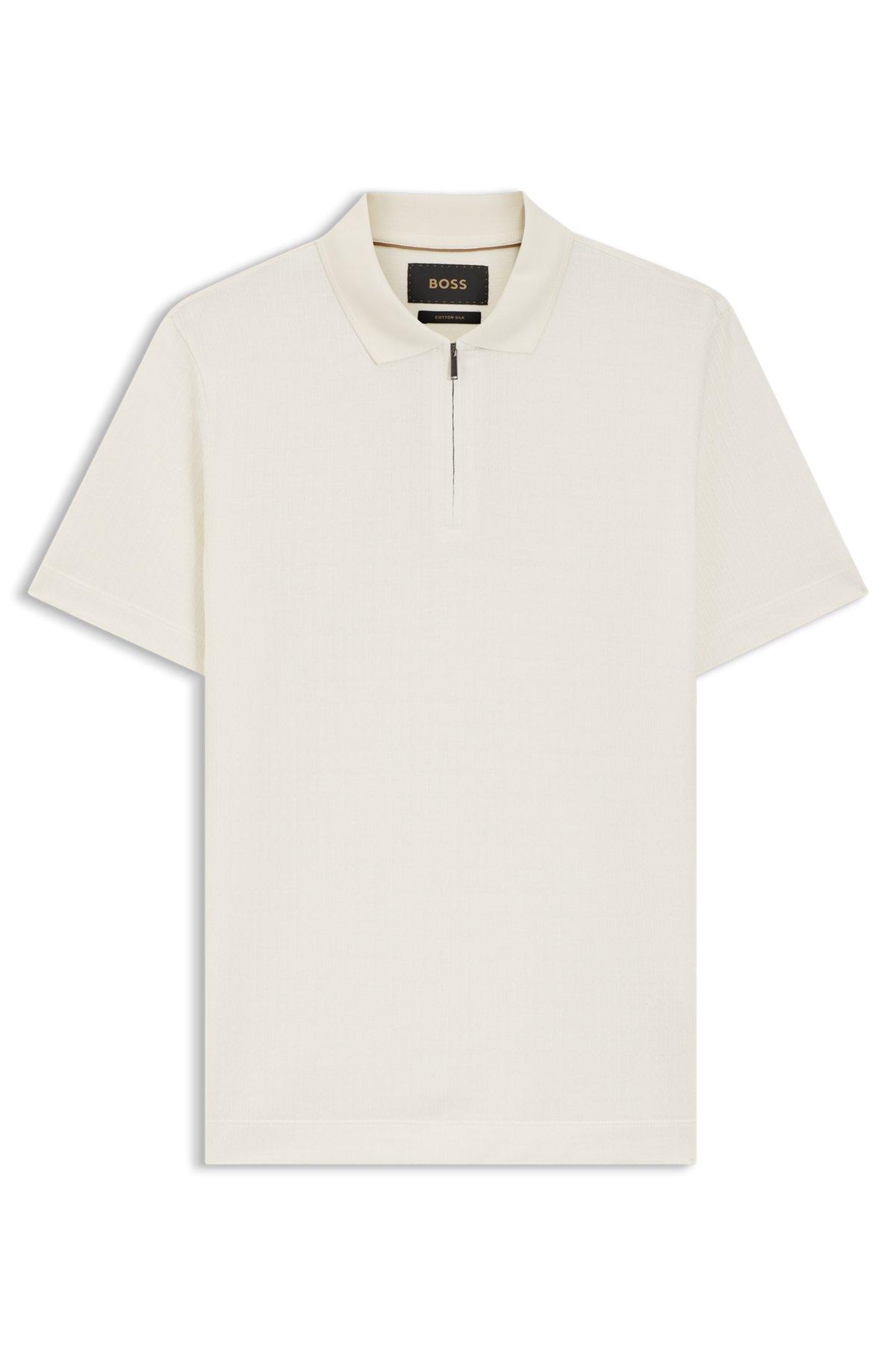 Cotton-silk polo shirt with zip neck Product Image