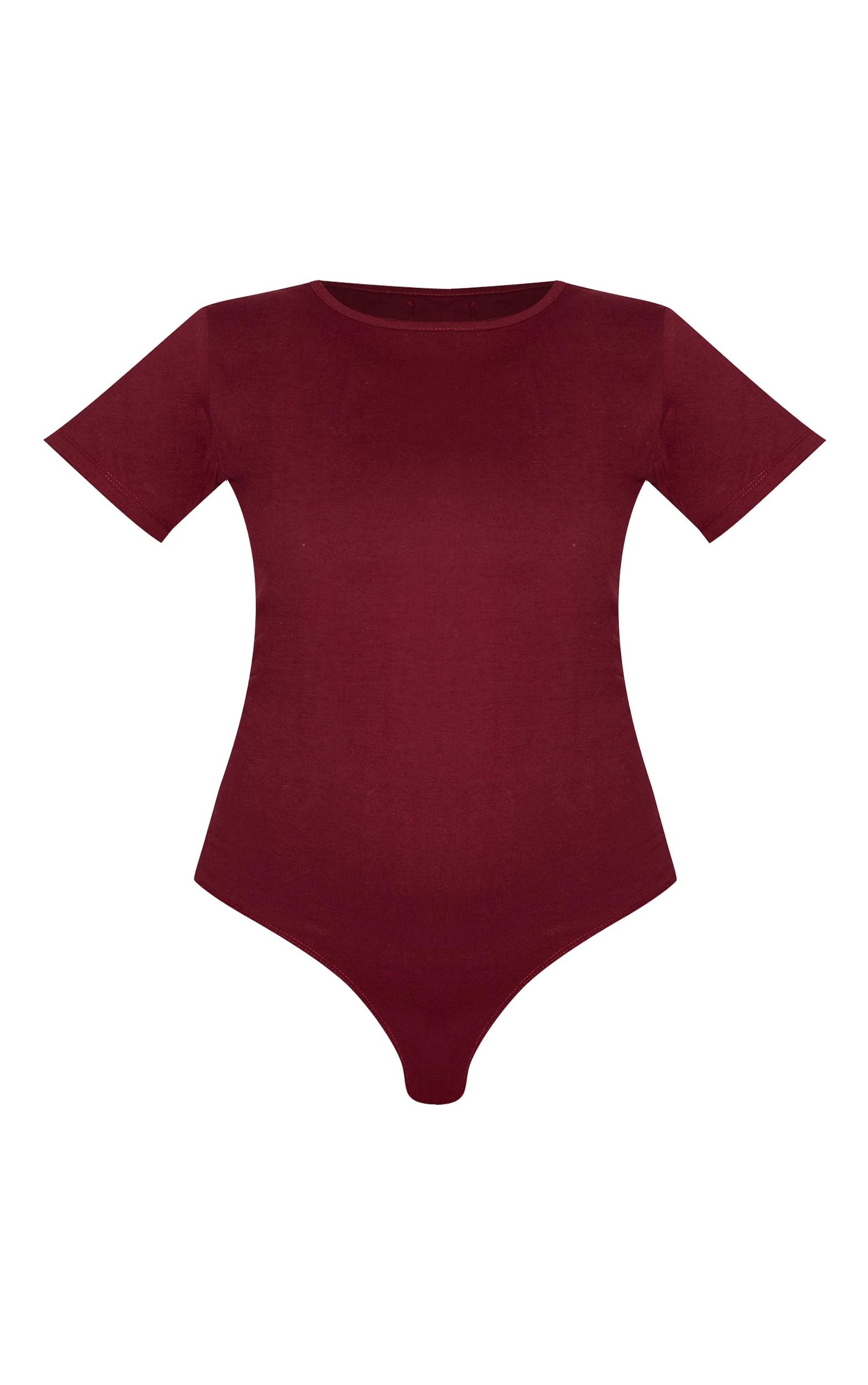 Plus Burgundy Premium Cotton Cap Sleeve Fitted Bodysuit Product Image