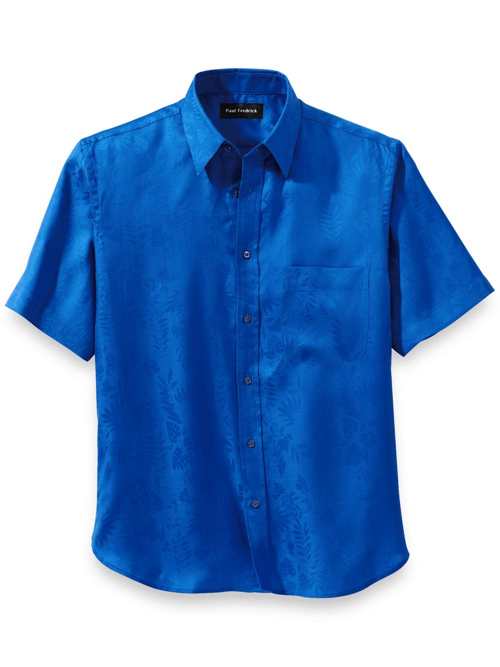 Lyocell Solid Jacquard Casual Shirt - Blue Product Image