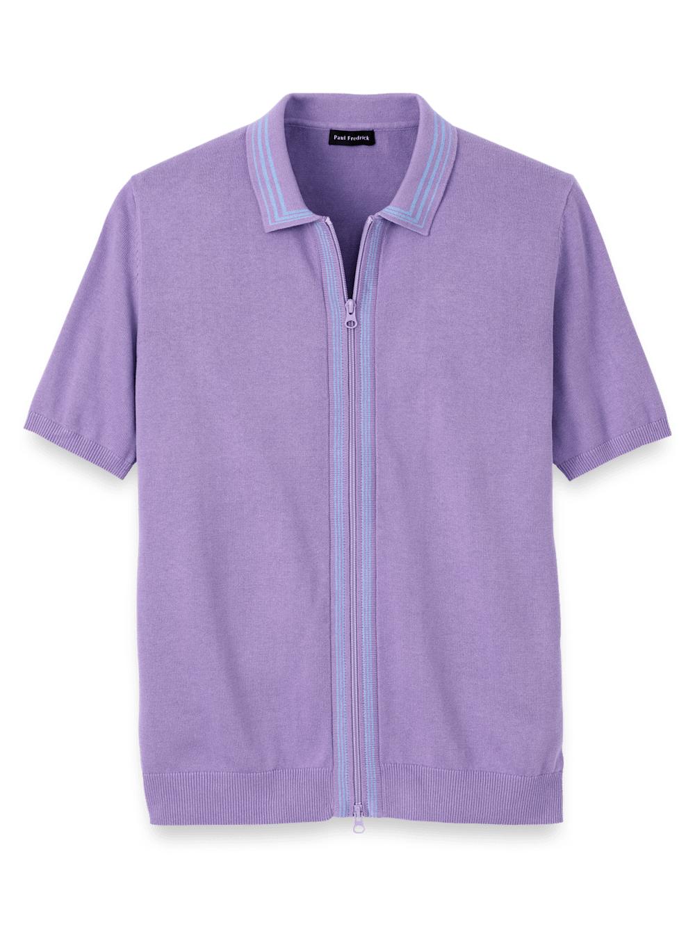 Cotton Full Zip Polo - Purple Product Image