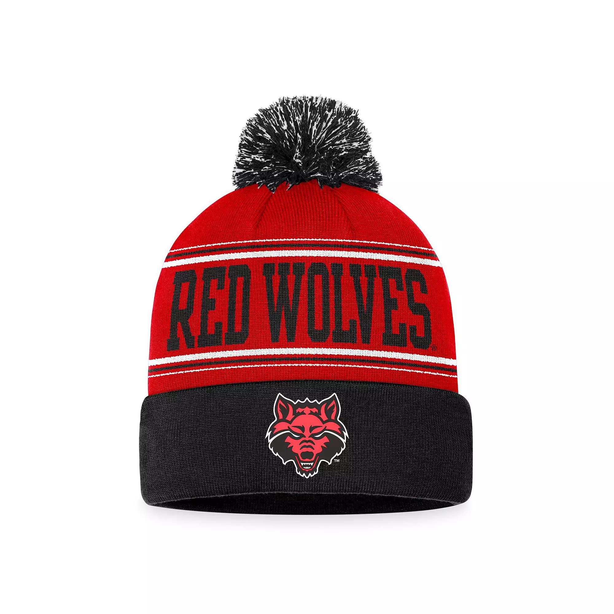Men's Top of the World Scarlet Arkansas State Red Wolves Draft Cuffed Knit Hat with Pom, Ars Red Product Image