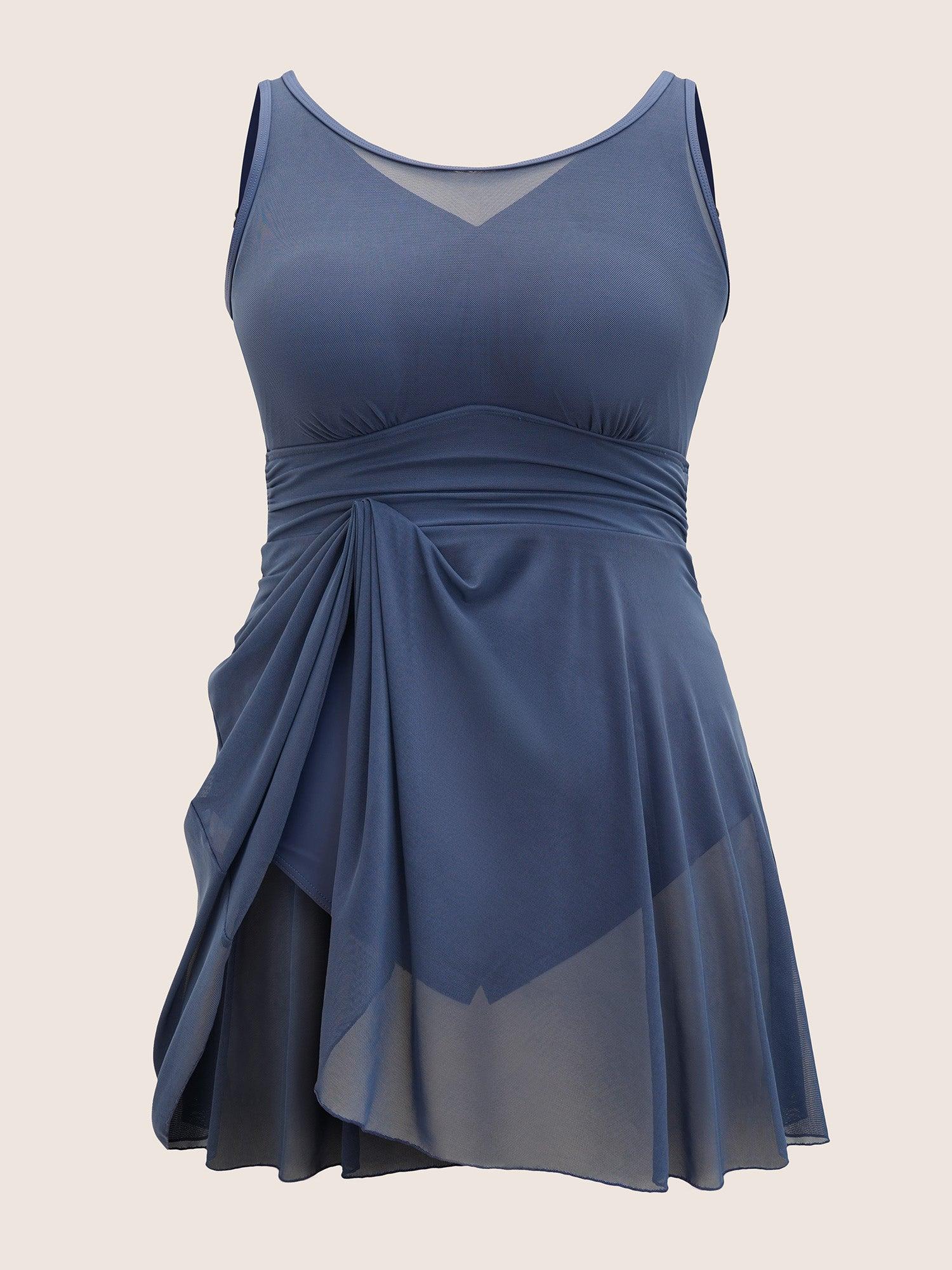 See Through Patchwork Gathered Swim Dress Female Product Image