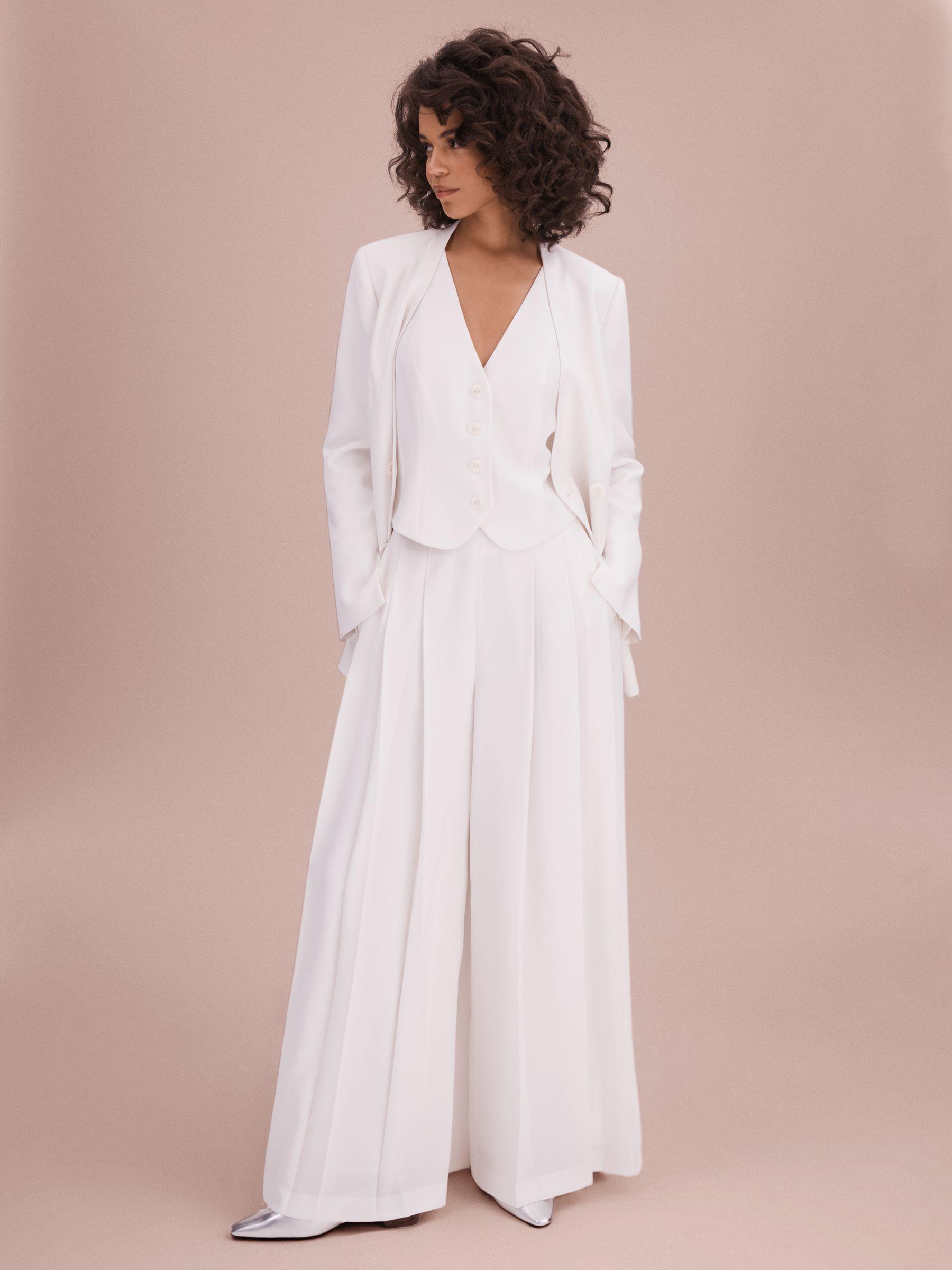 Florere Collarless Double Breasted Blazer in Ivory Product Image