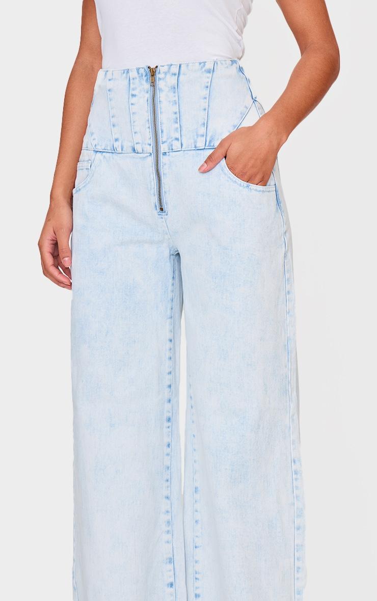 Light Blue Acid Wash Seam Detail Corset Waist Jeans Product Image