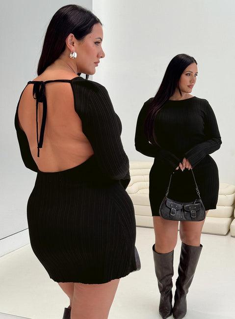 Mayok Long Sleeve Mini Dress Black Curve Product Image