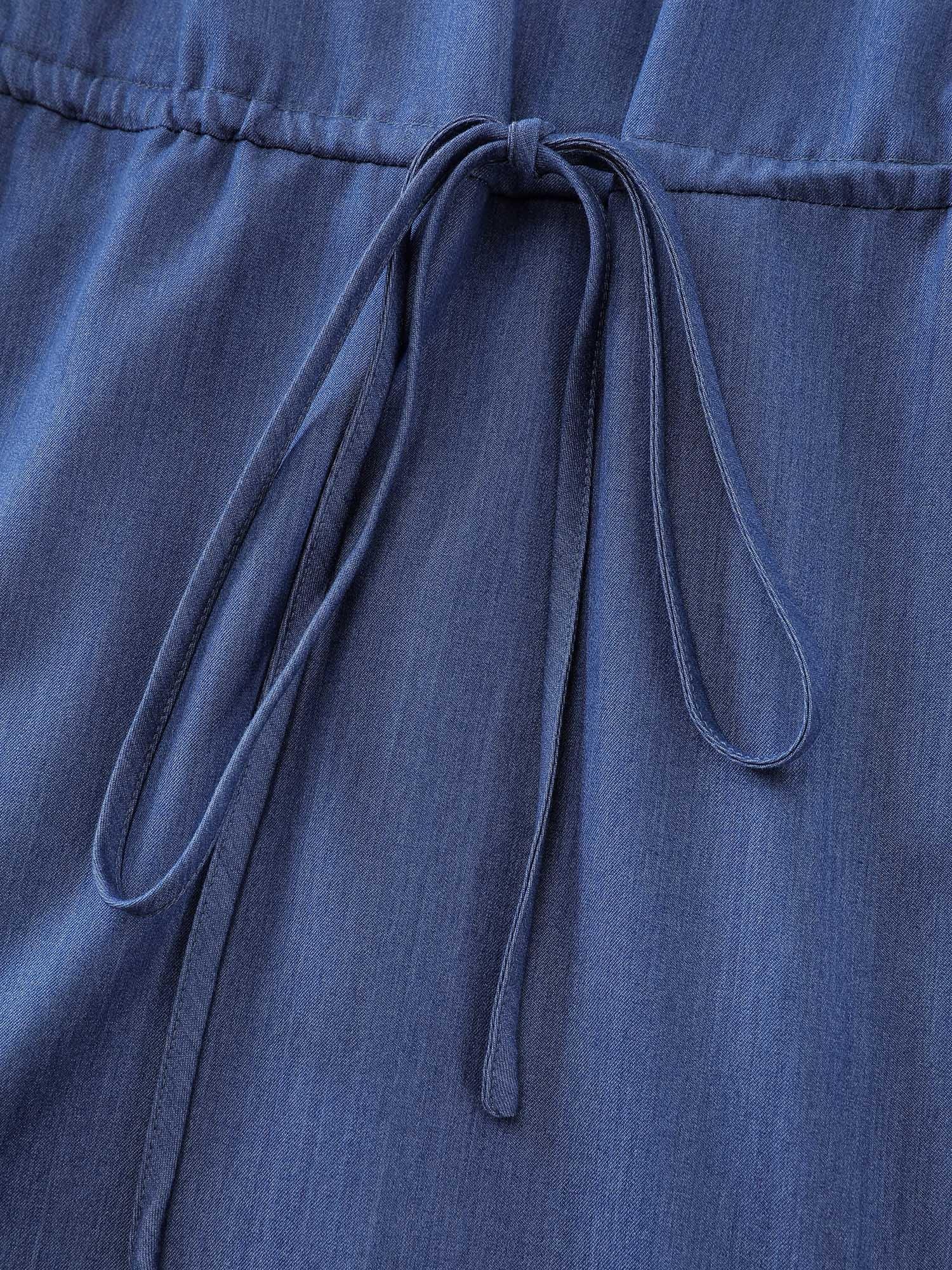 Denim-Like Cinched-Waist Pockets Midi Dress Female Product Image