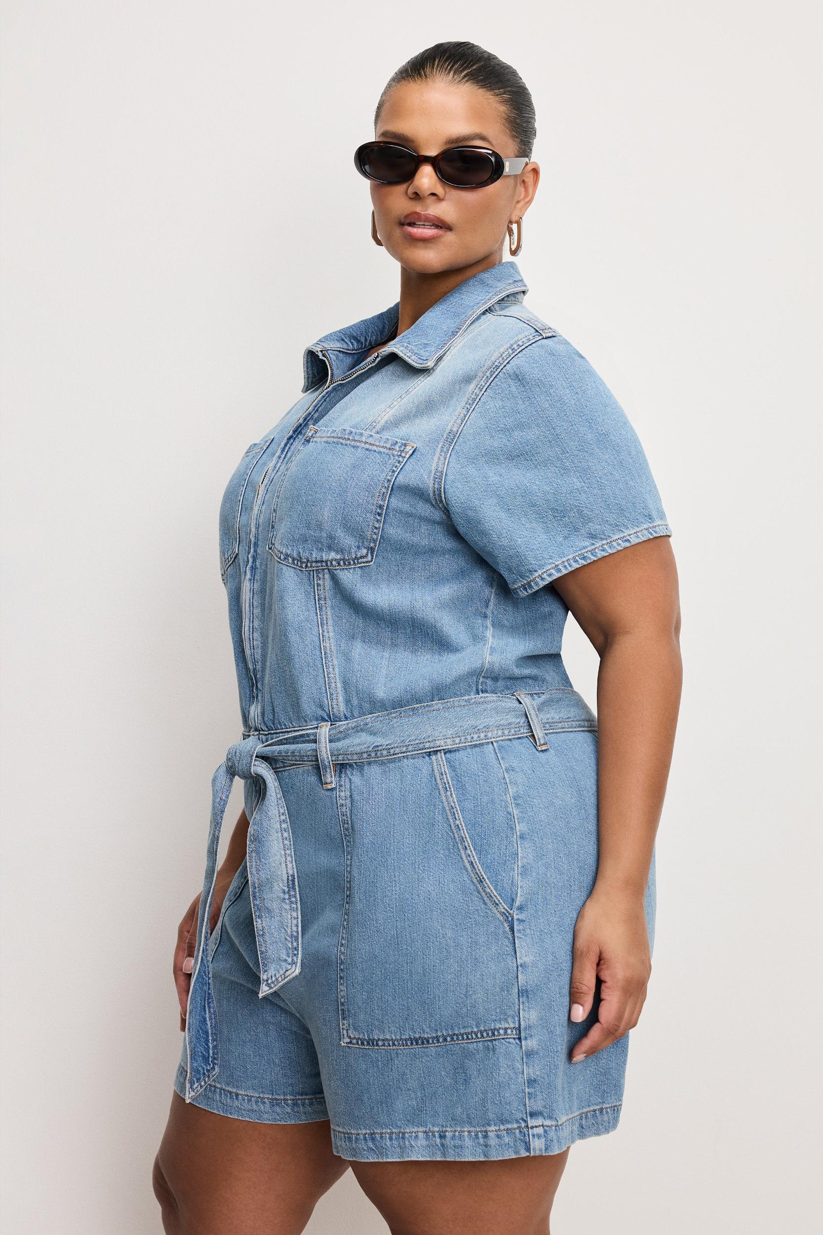 FIT FOR SUCCESS LITE LINEN DENIM SHORTS JUMPSUIT | INDIGO786 Product Image