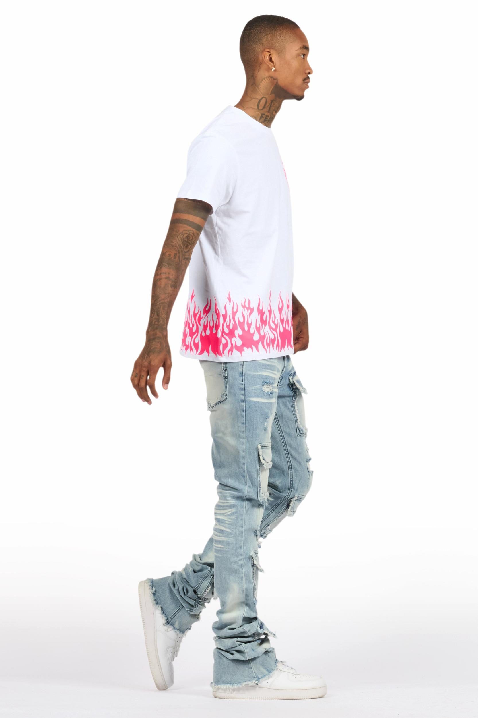 Bubble White/Pink T-Shirt/Super Stacked Flare Jean Bundle Male Product Image
