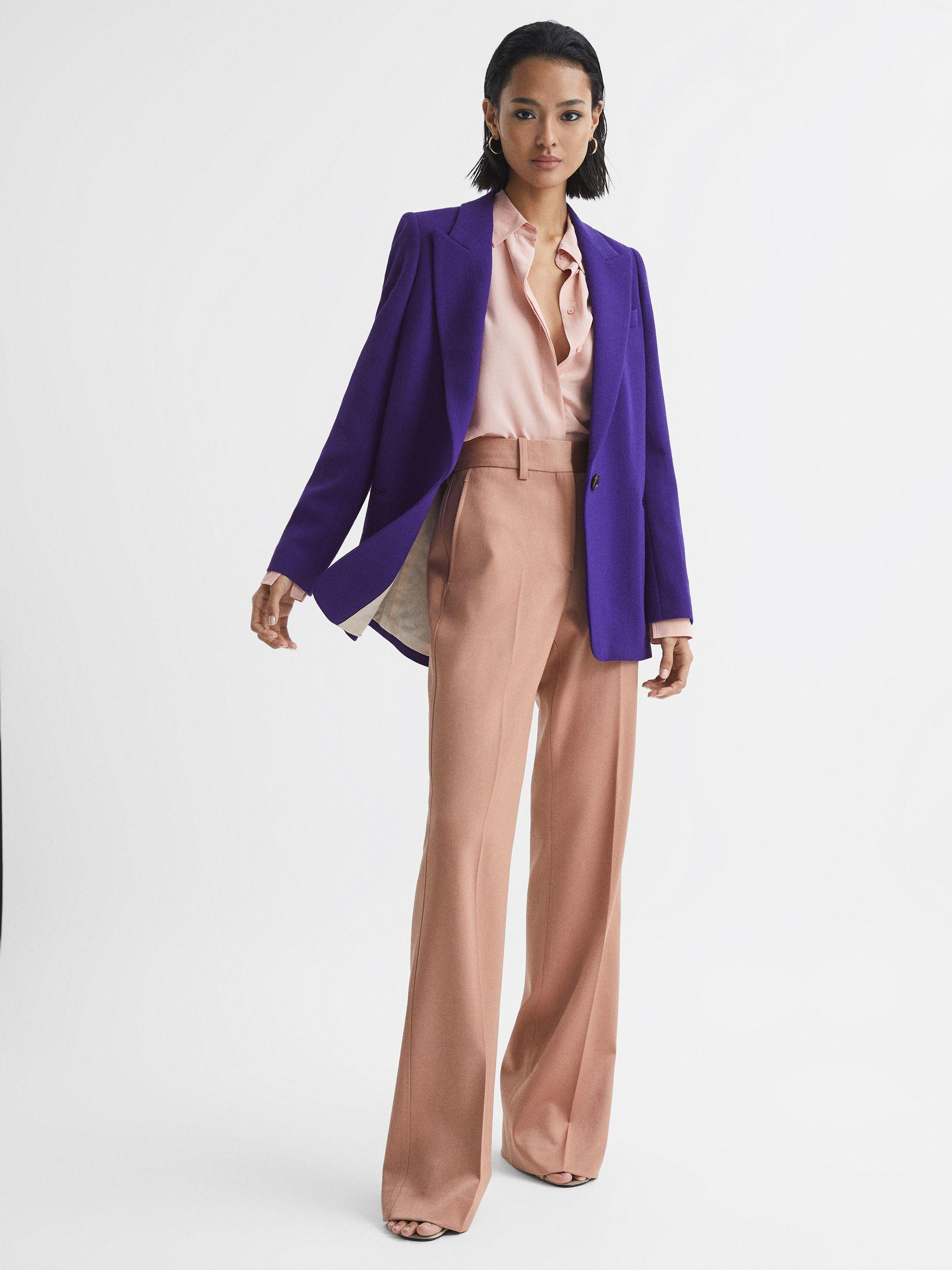 Slim Fit Single Breasted 100% Wool Blazer in Purple Product Image