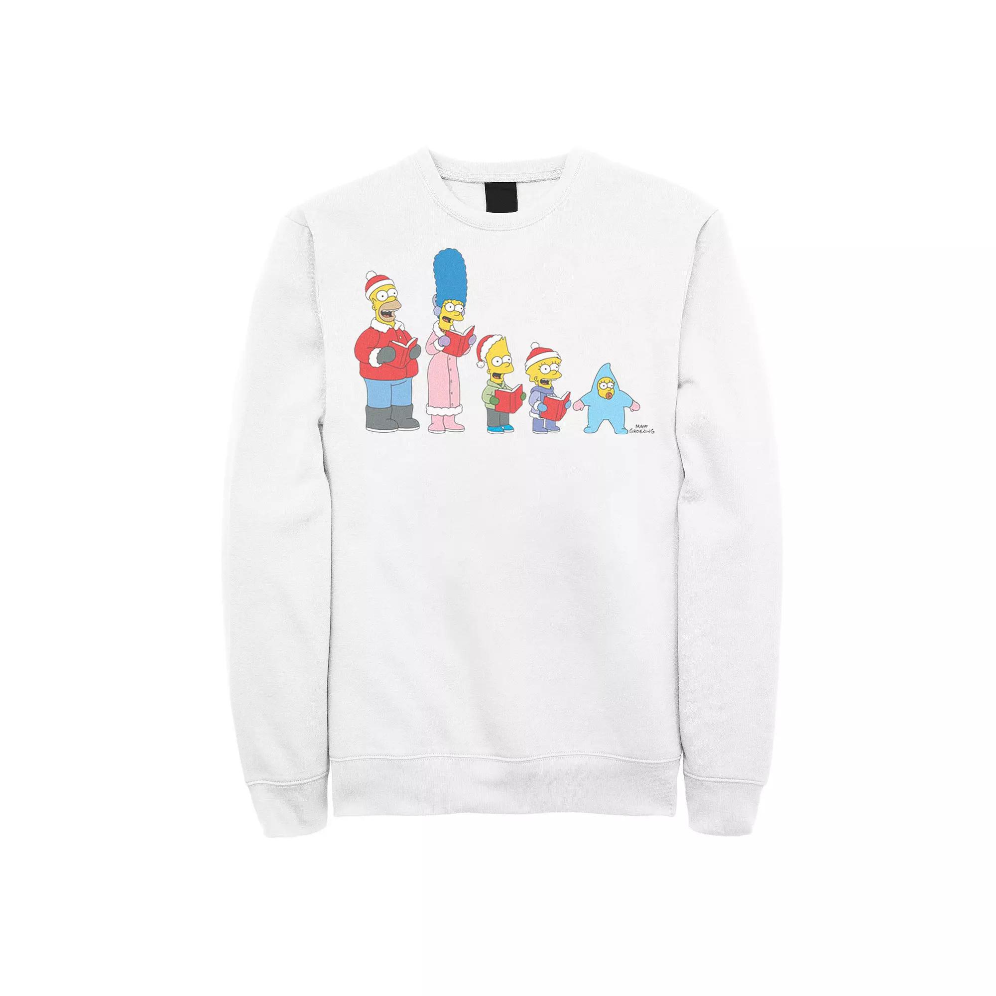 Men's The Simpsons Family Christmas Carols Sweatshirt, Size: Large, White Product Image