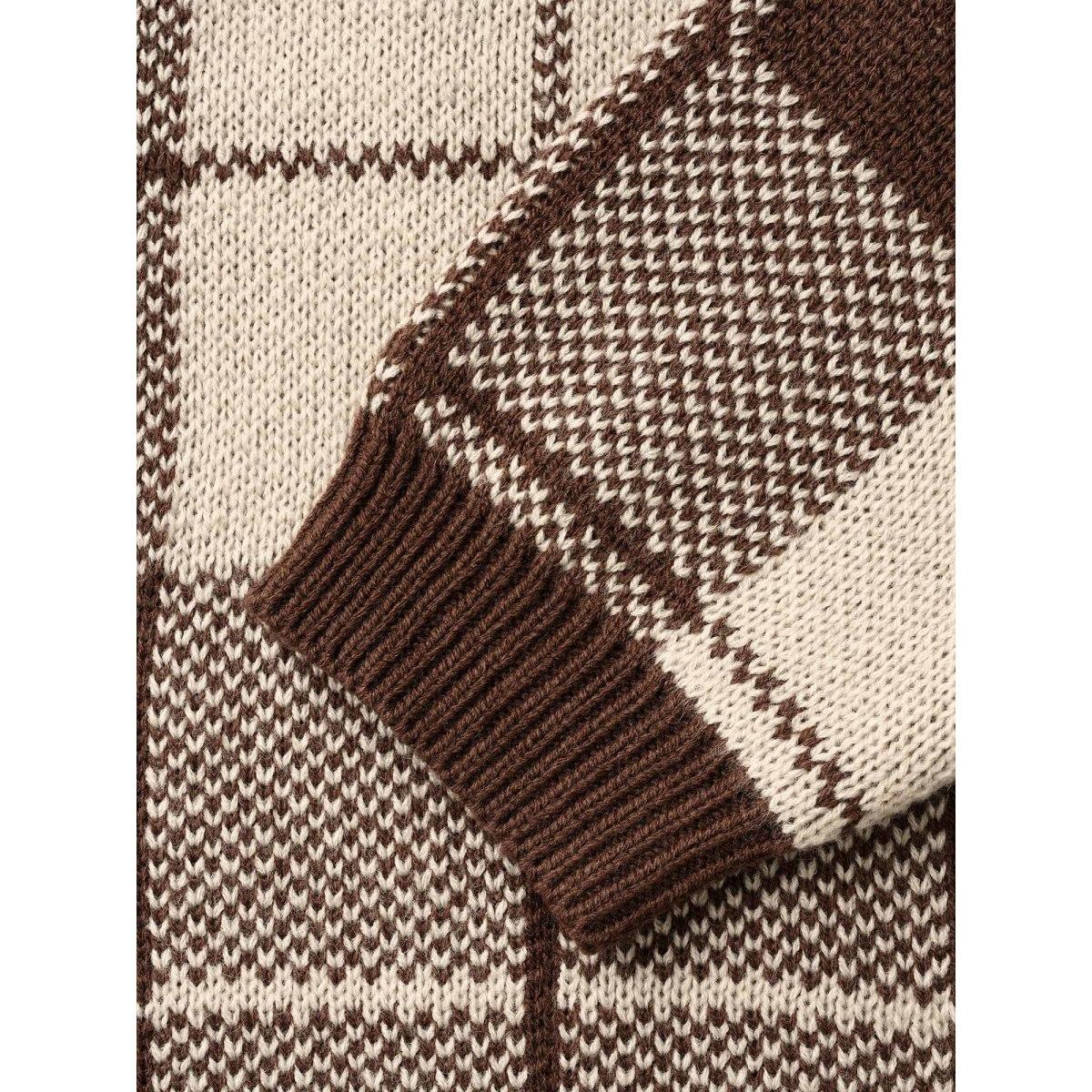 Plus Size Plaid Turtleneck Drop Shoulder Pullover Browncoffeecolor Women Leisure Loose Long Sleeve Turtleneck Casual Pullovers BloomChic 18-20/2X Product Image