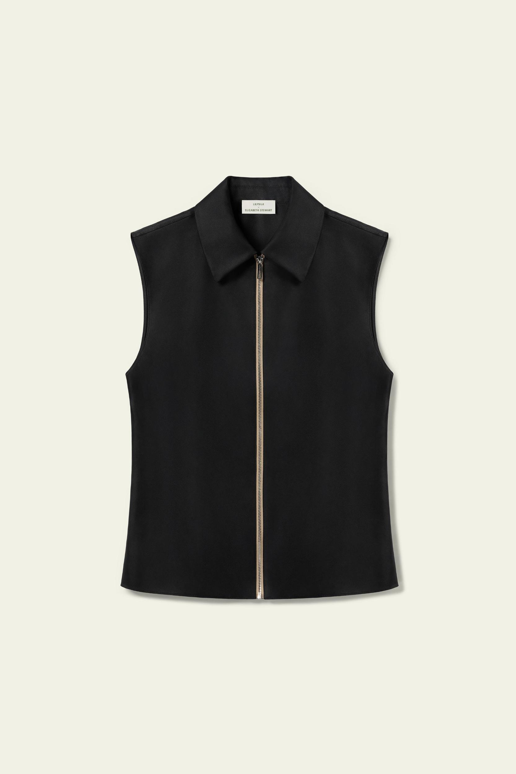 LILYSILK Silk Top Sleeveless - Female - Black 100% Pure Silk - Functional Zipper Placket Camisole XL Product Image