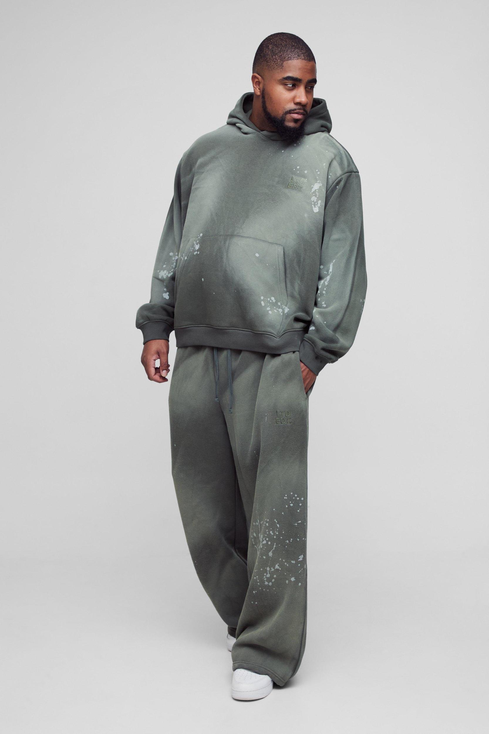 Plus Oversized Embroidered Spray Wash Wide Fit Boxer Sweatpants Tracksuit | boohooMAN USA Product Image