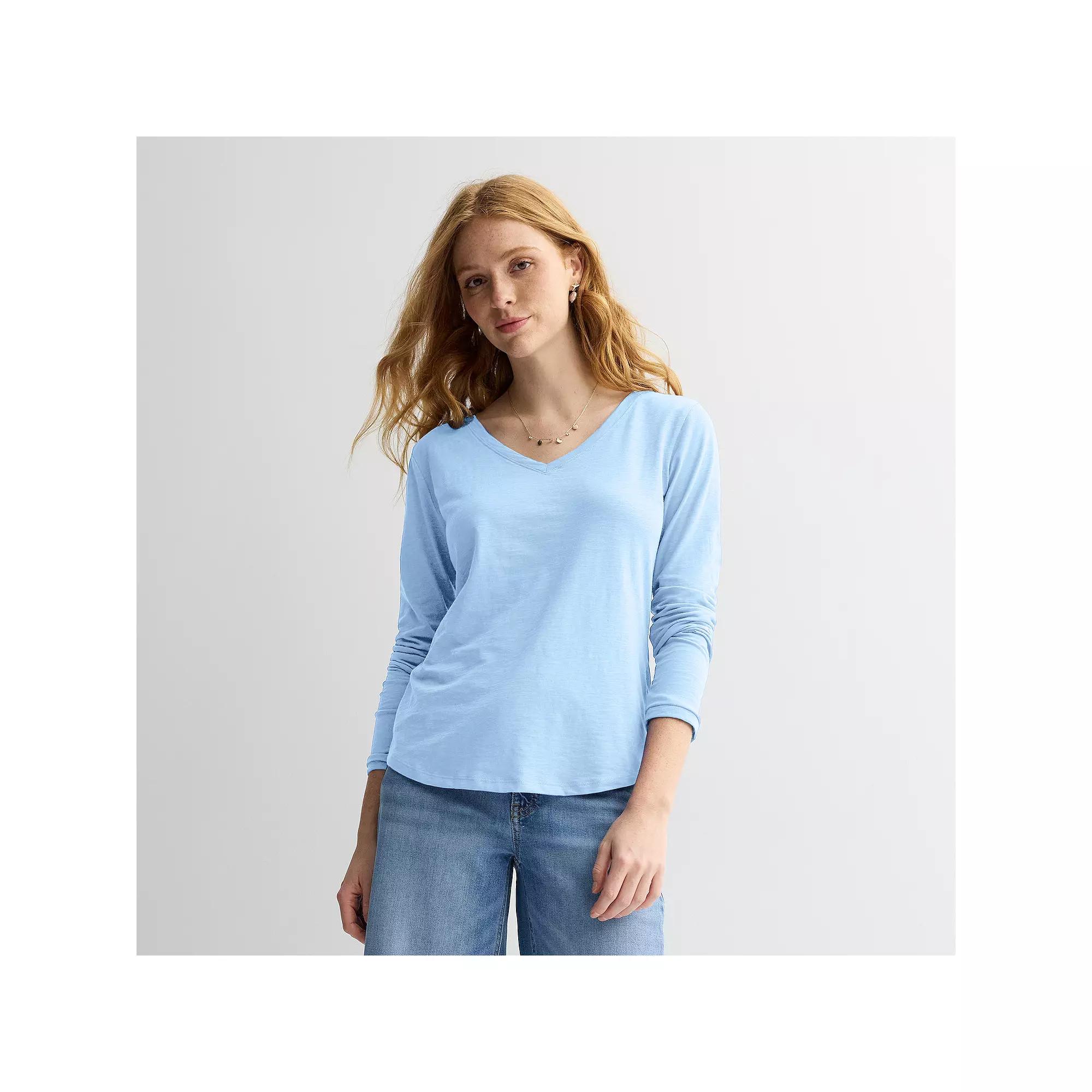 Petite Sonoma Goods For Life® Everyday Long Sleeve V-Neck T-Shirt, Women's,  Product Image