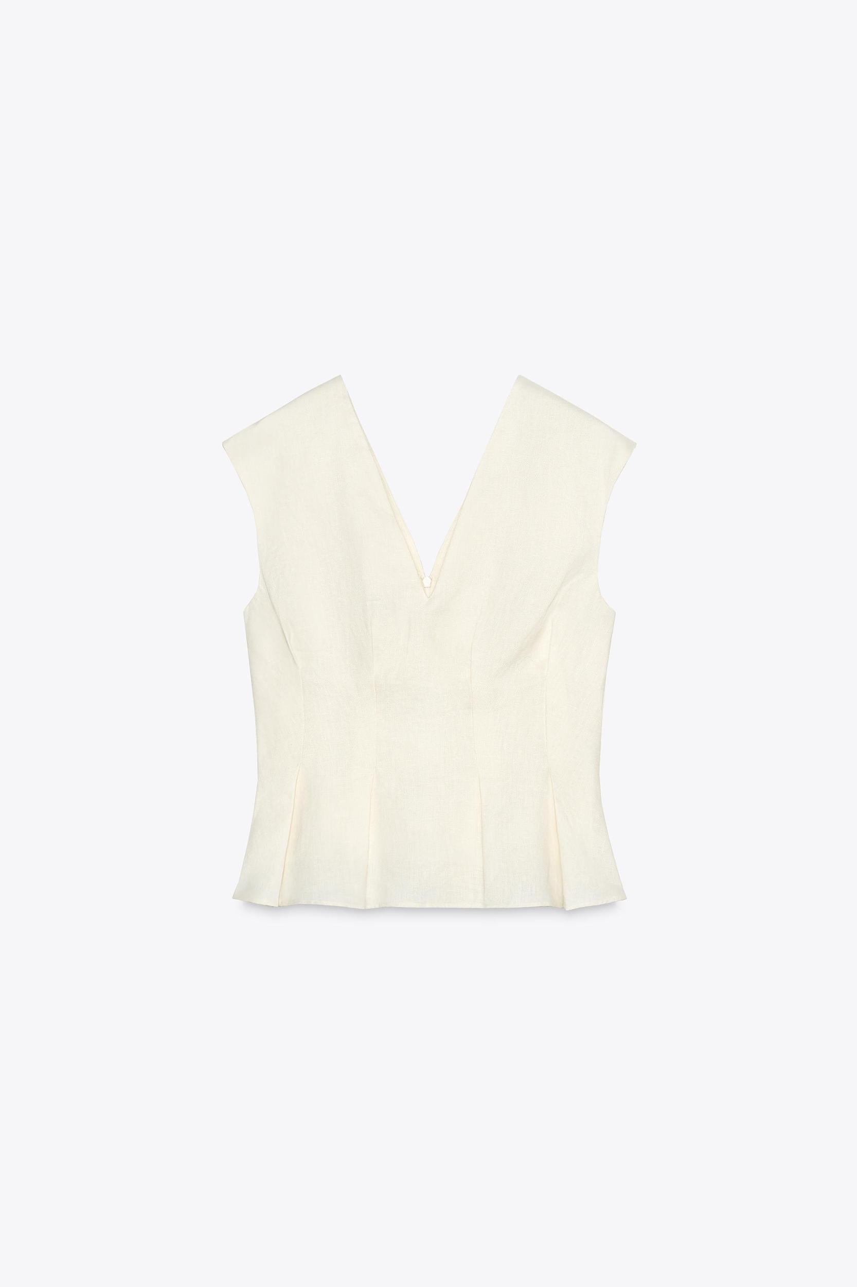 100% LINEN PLEATED TOP ZW COLLECTION Product Image