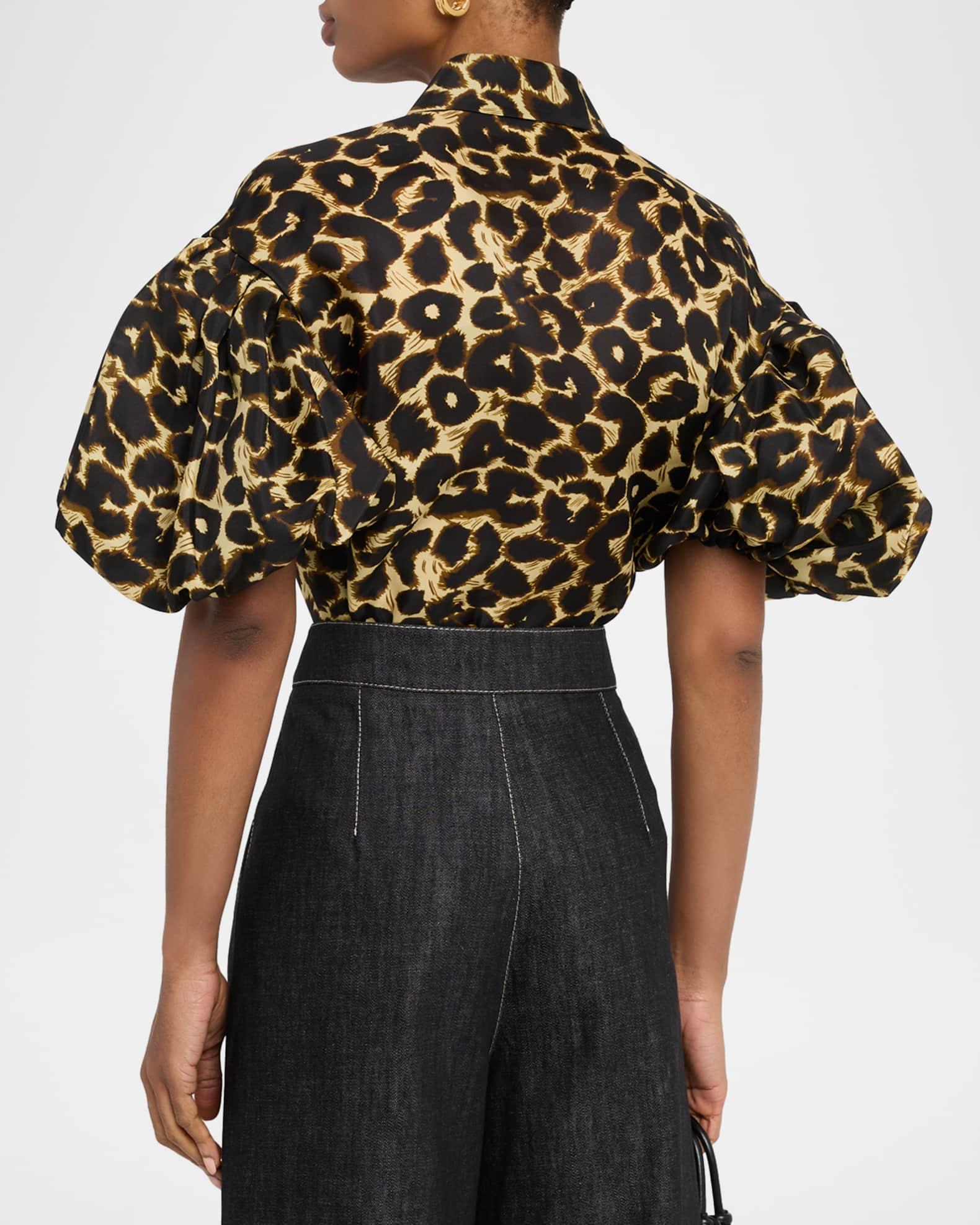 Leopard-Print Puff-Sleeve Button-Down Shirt Product Image