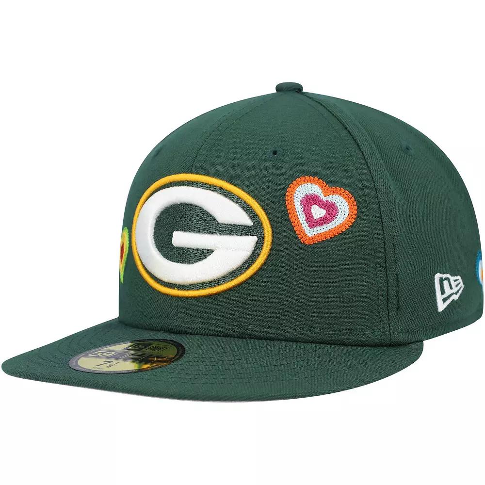 Men's New Era Green Green Bay Packers Chain Stitch Heart 59FIFTY Fitted Hat,  Product Image