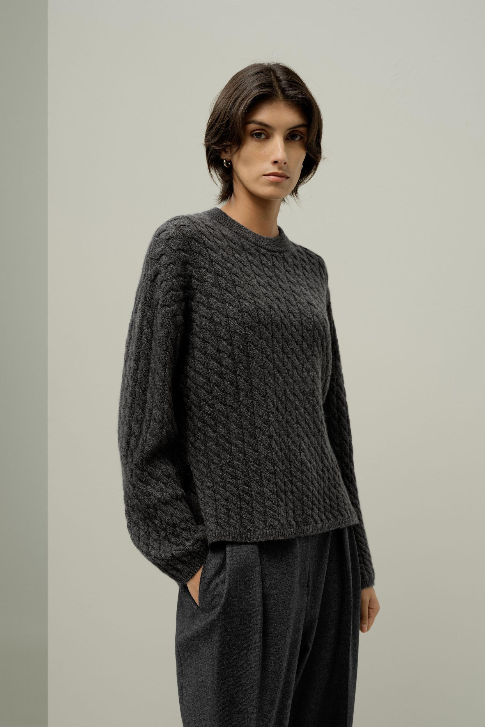 Round-Neck Cable-Knit Cashmere Sweater Product Image