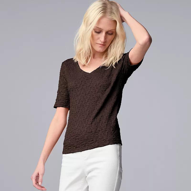Women's Simply Vera Vera Wang V-Neck Short Sleeve Pucker Top, Size: Medium, Java Product Image