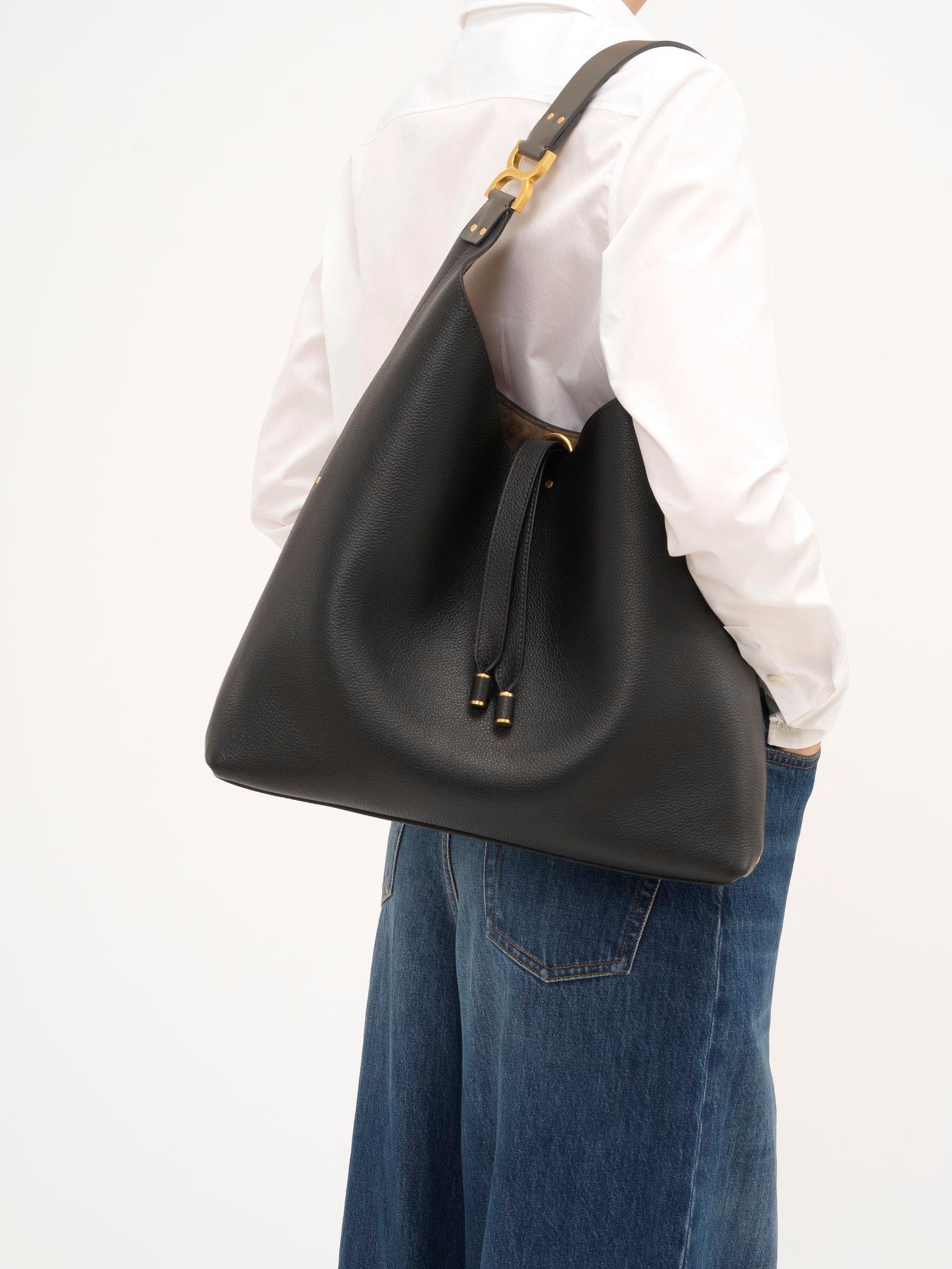 Marcie hobo bag in grained leather Product Image