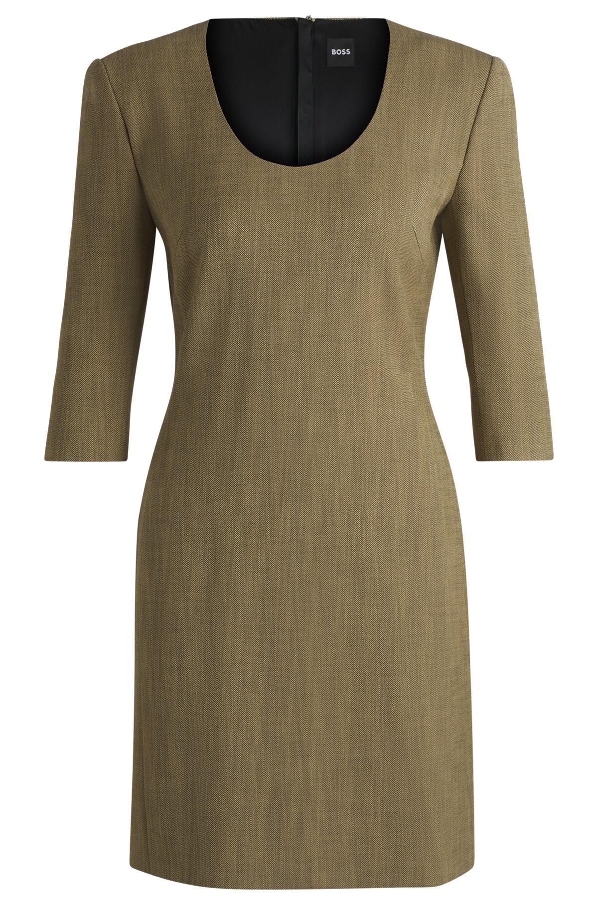 Scoop-neck dress in herringbone stretch fabric Product Image