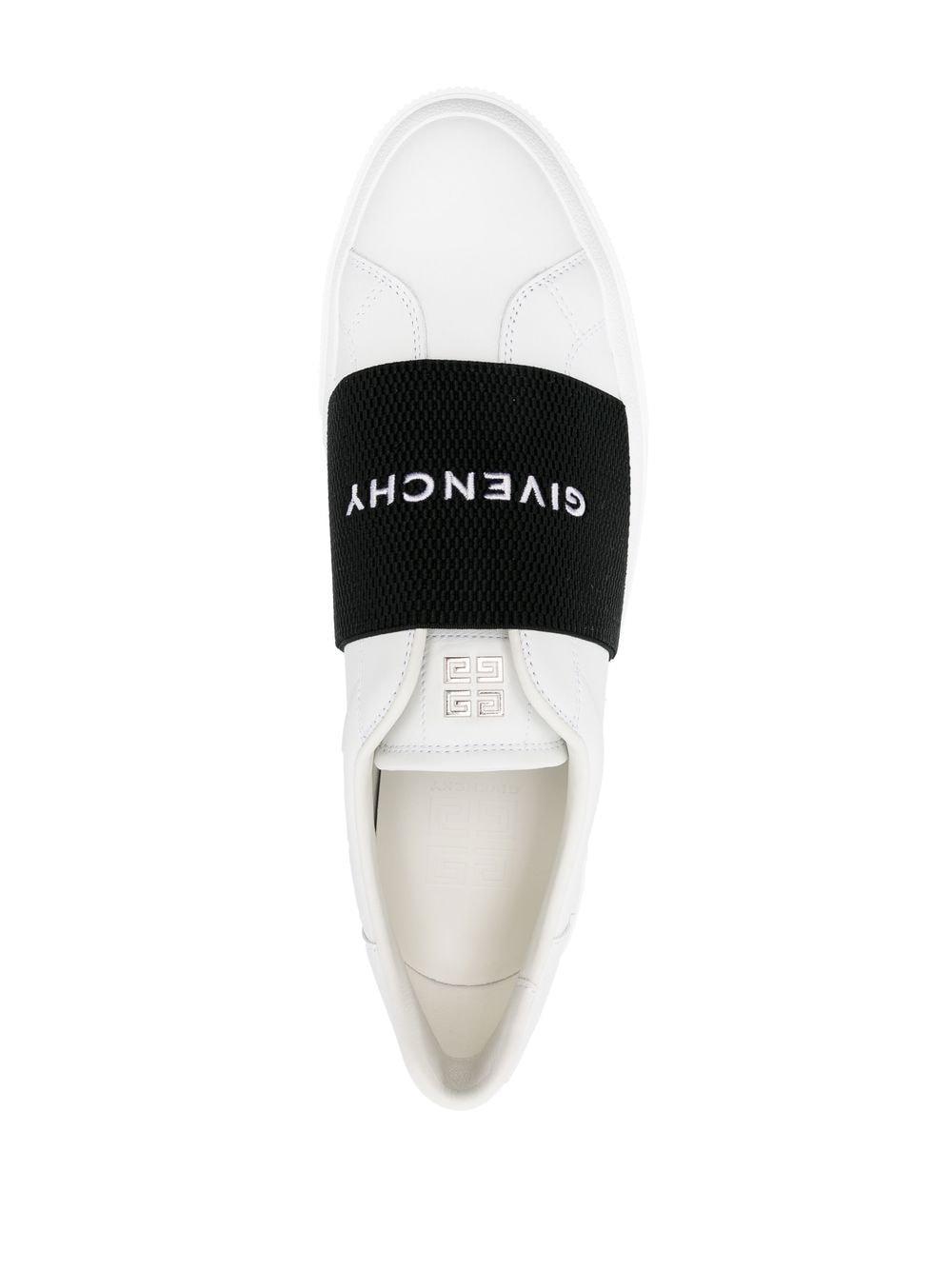 GIVENCHY Logo-embroidered Slip-on Leather Sneakers In White Black Product Image