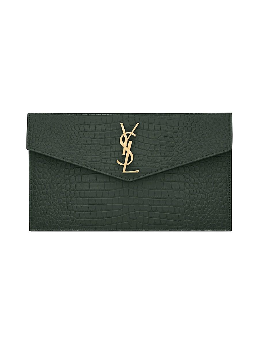 Womens Uptown Pouch in Crocodile-Embossed Shiny Leather Product Image