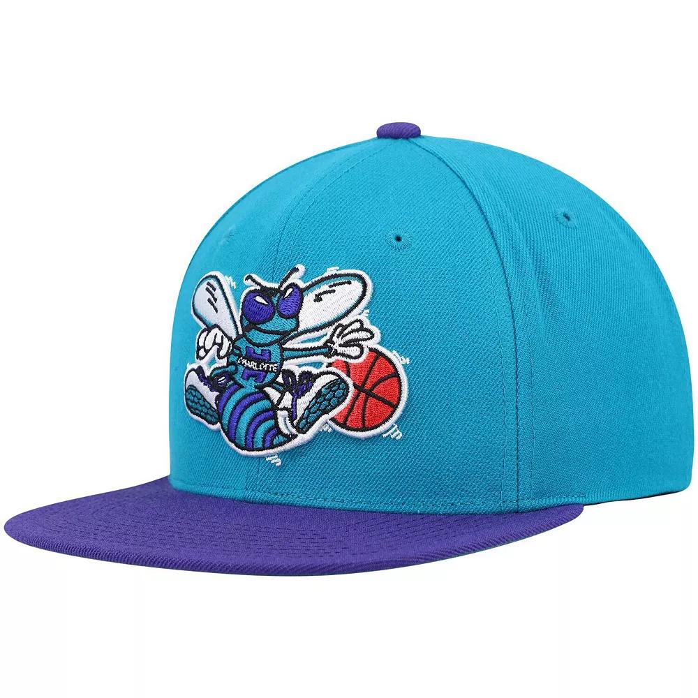 Men's Mitchell & Ness Teal/Purple Charlotte Hornets Hardwood Classics Team Two-Tone 2.0 Snapback Hat, Chr Blue Product Image