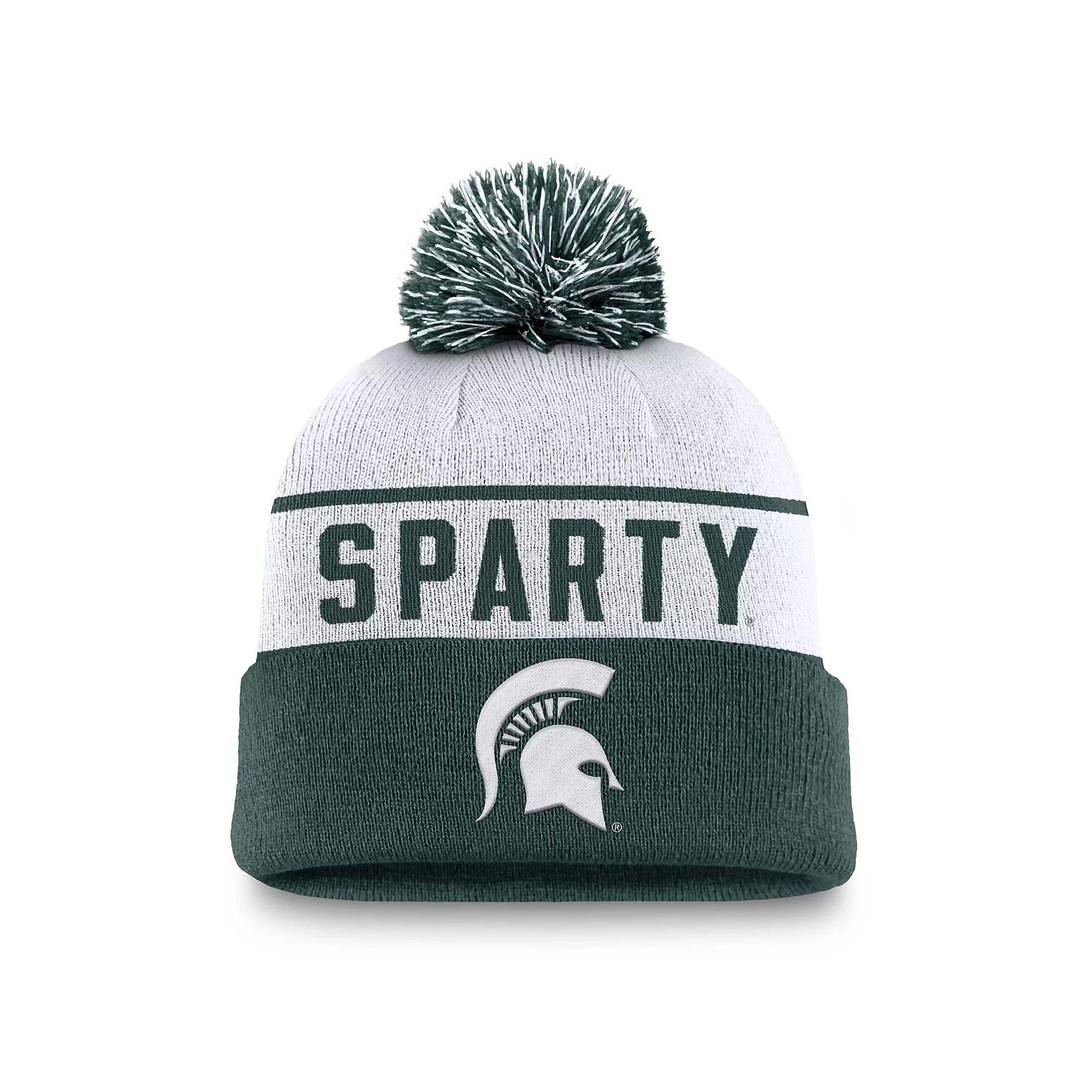 Mens Nike /Green Michigan State Spartans Local Peak Cuffed Knit Hat with Pom Product Image