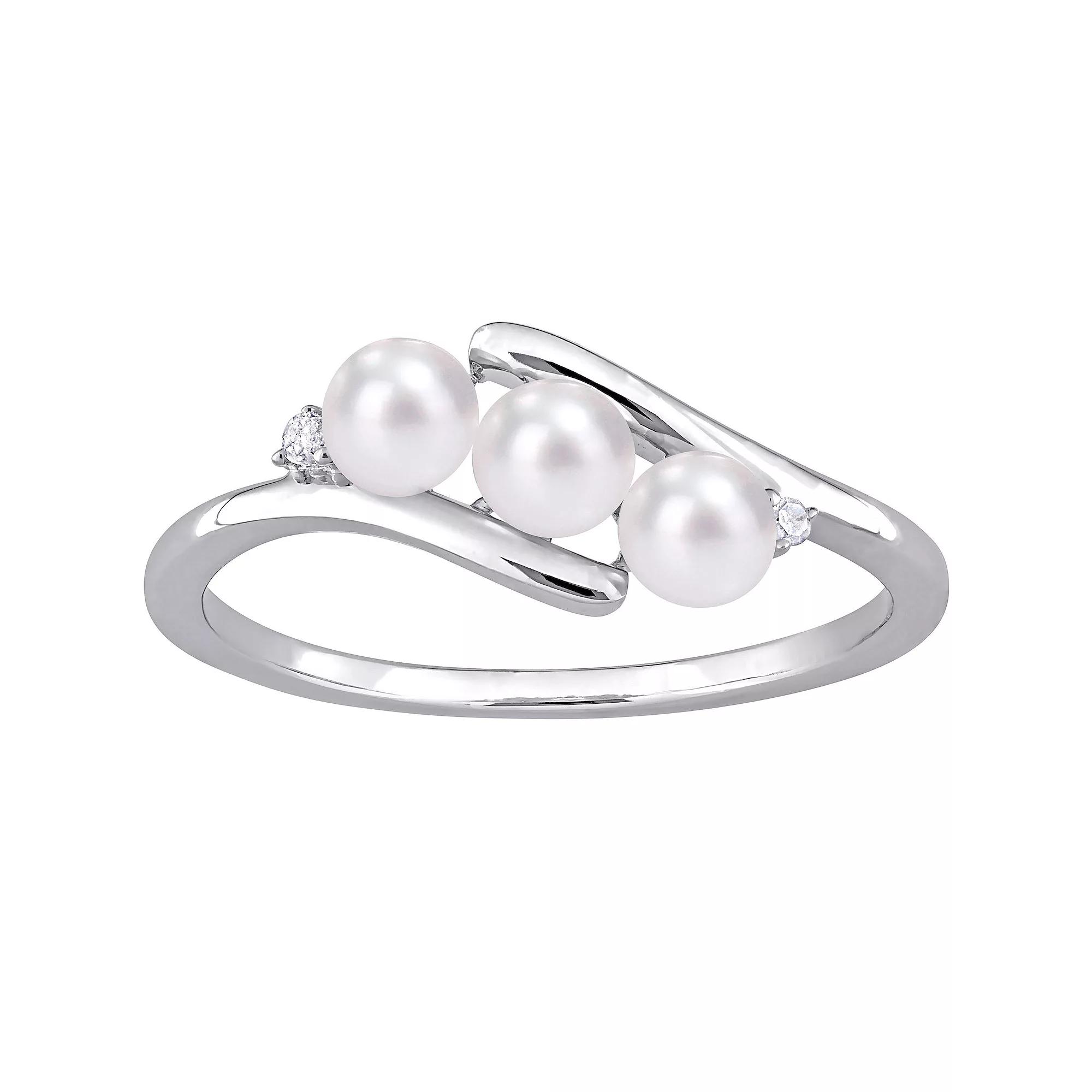 Stella Grace Sterling Silver Freshwater Cultured Pearl & Diamond Accent Bypass Ring, Womens Product Image